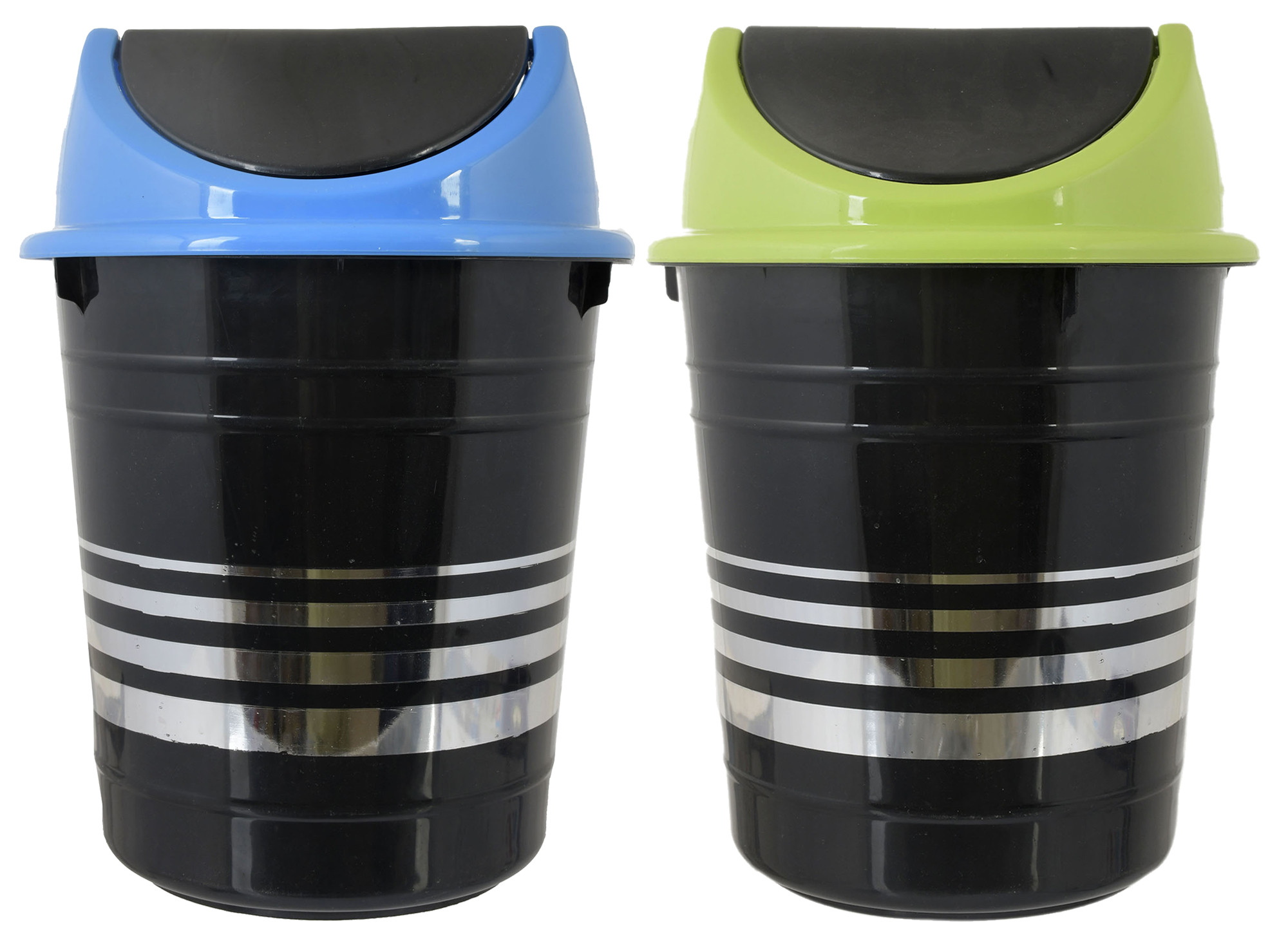Kuber Industries Plastic 2 Pieces Medium Size Swing Dustbin/ Swing Garbage Bin/ Waste Bin, 10 Liters (Green & Blue)