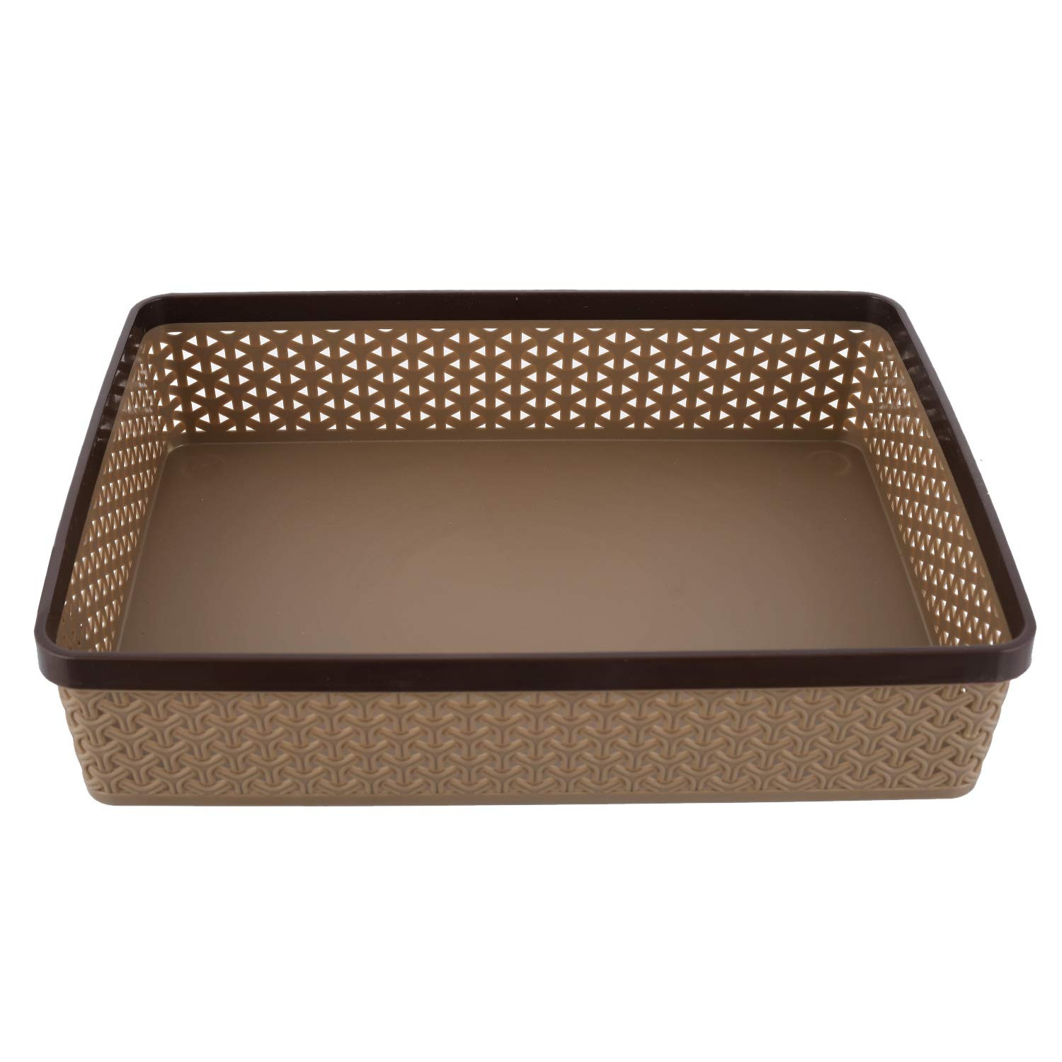 Kuber Industries Plastic 2 Pieces Small & Large Compact And 1 Piece Stationary Office Tray Desk Organizer Container(Set Of 3,Brown)-KUBMART3262