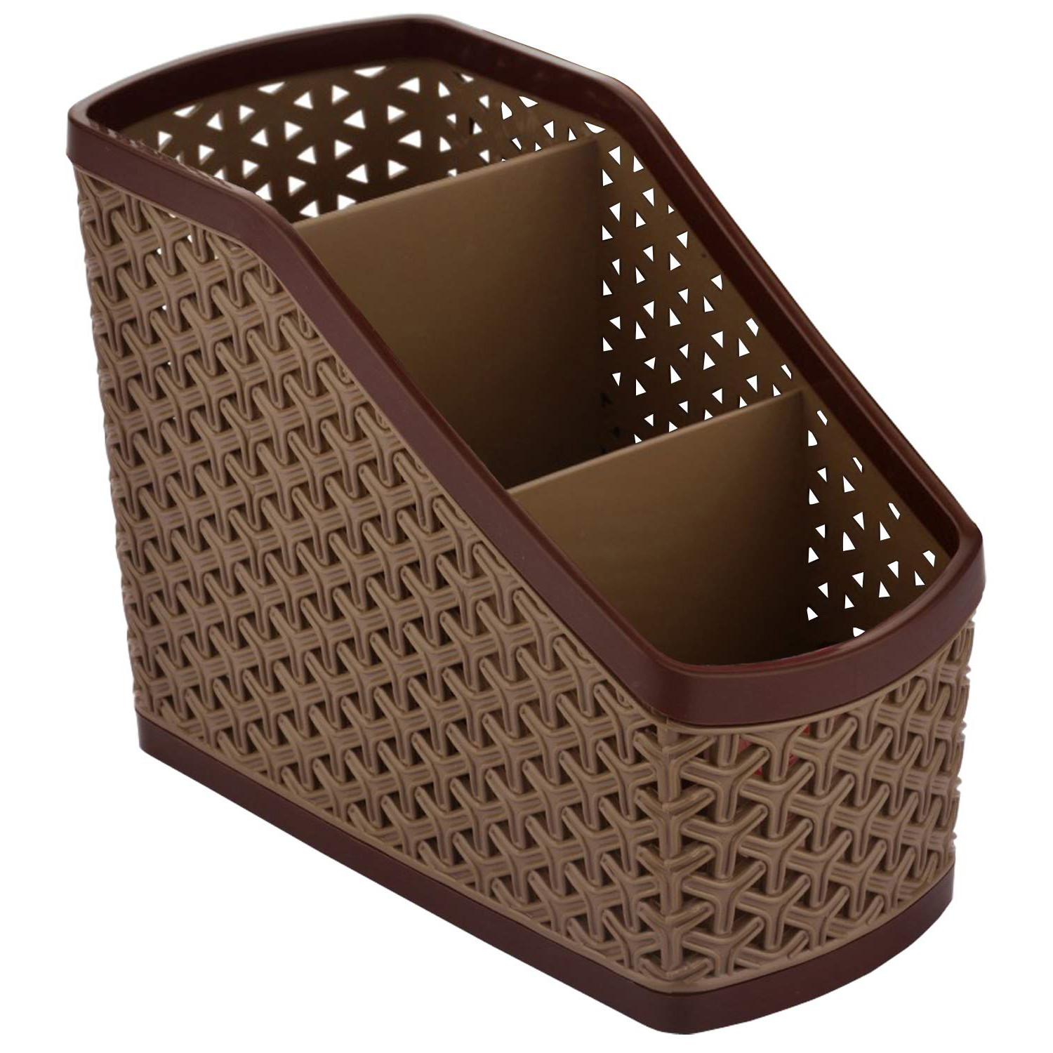 Kuber Industries Plastic 2 Pieces Small & Large Compact And 1 Piece Stationary Office Tray Desk Organizer Container(Set Of 3,Brown)-KUBMART3262