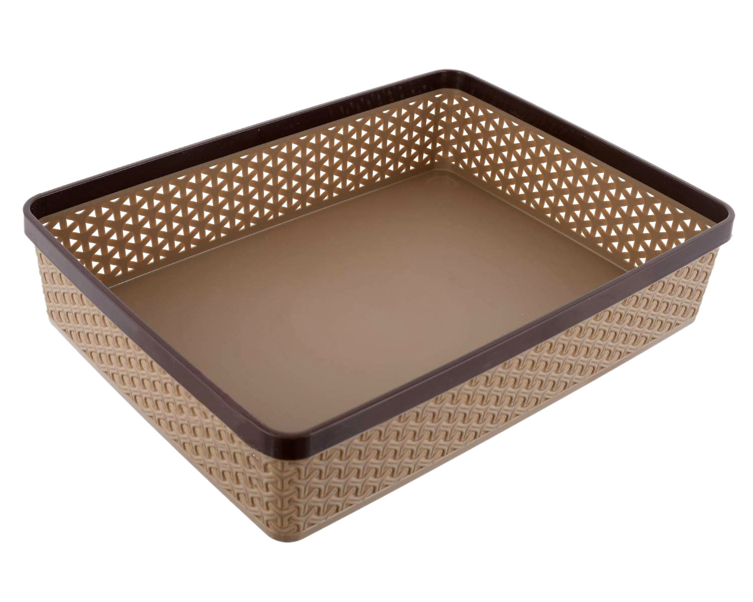 Kuber Industries Plastic 2 Pieces Small & Large Compact And 1 Piece Stationary Office Tray Desk Organizer Container(Set Of 3,Brown)-KUBMART3262