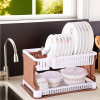 Plastic 2 Tier Dish Drainer Rack for Kitchen | Kitchen Vessels Storage Rack | Bartan Stand | Drainer Drying Rack Washing Basket with Tray | Kitchen Utensils Organizer | Brown & White