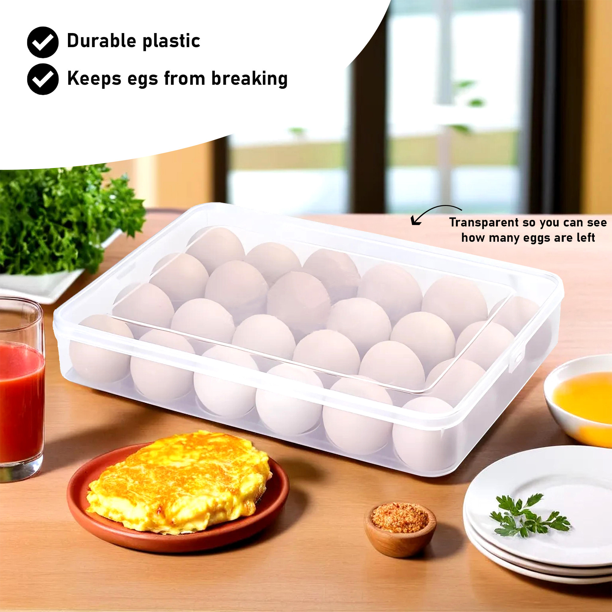 Kuber Industries Plastic 24 Egg Tray With Lid  Stackable Egg Storage Container For Home  Kitchen  Refrigerator Storage Box For Egg Protection From Cracks  Transparent