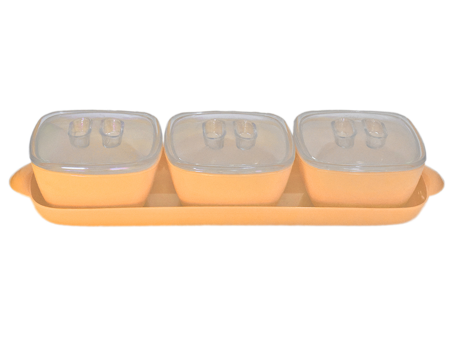 Kuber Industries Plastic 3 Bowls & 1 Tray Set For Serving & Store Dry Fruits, candies, Snacks With Silicon Rubberized Ring Lid (Autumn Orange)