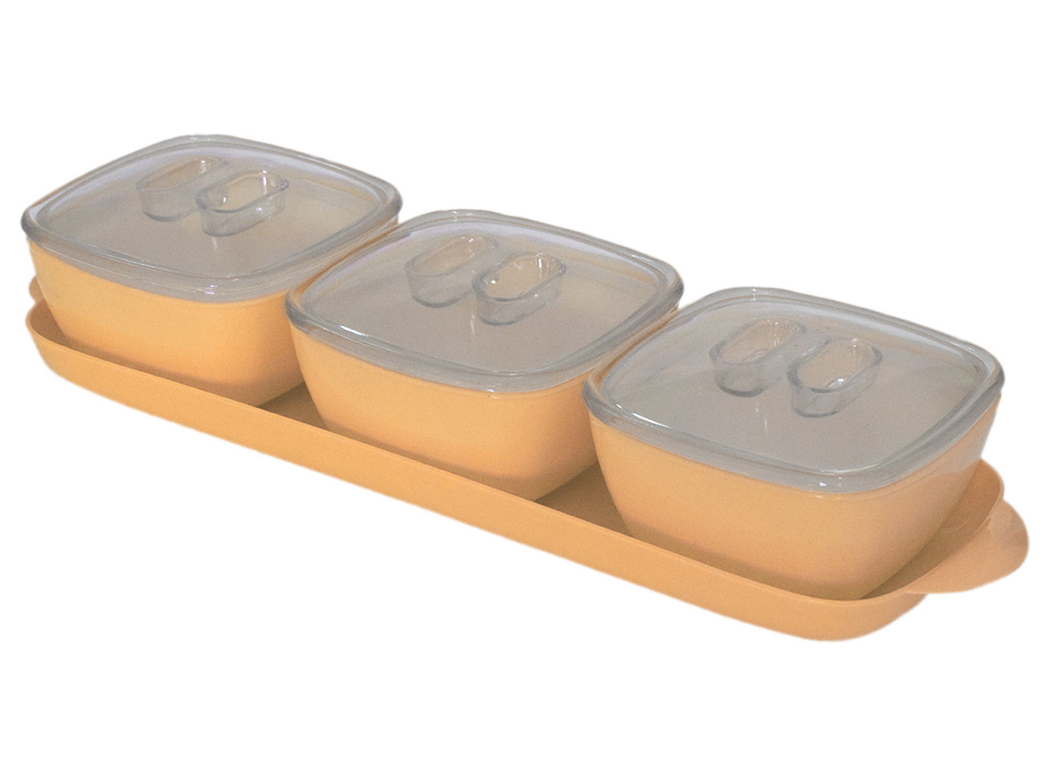 Kuber Industries Plastic 3 Bowls & 1 Tray Set For Serving & Store Dry Fruits, candies, Snacks With Silicon Rubberized Ring Lid (Autumn Orange)