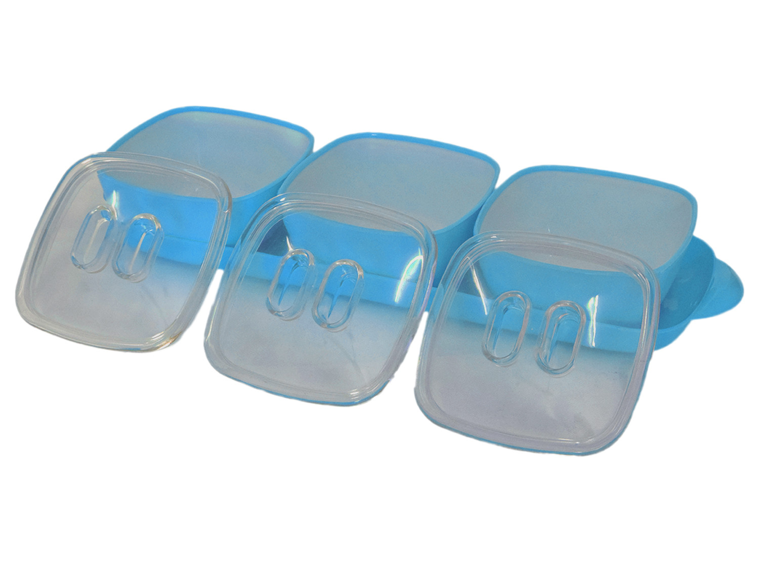 Kuber Industries Plastic 3 Bowls & 1 Tray Set For Serving & Store Dry Fruits, candies, Snacks With Silicon Rubberized Ring Lid (Blue)
