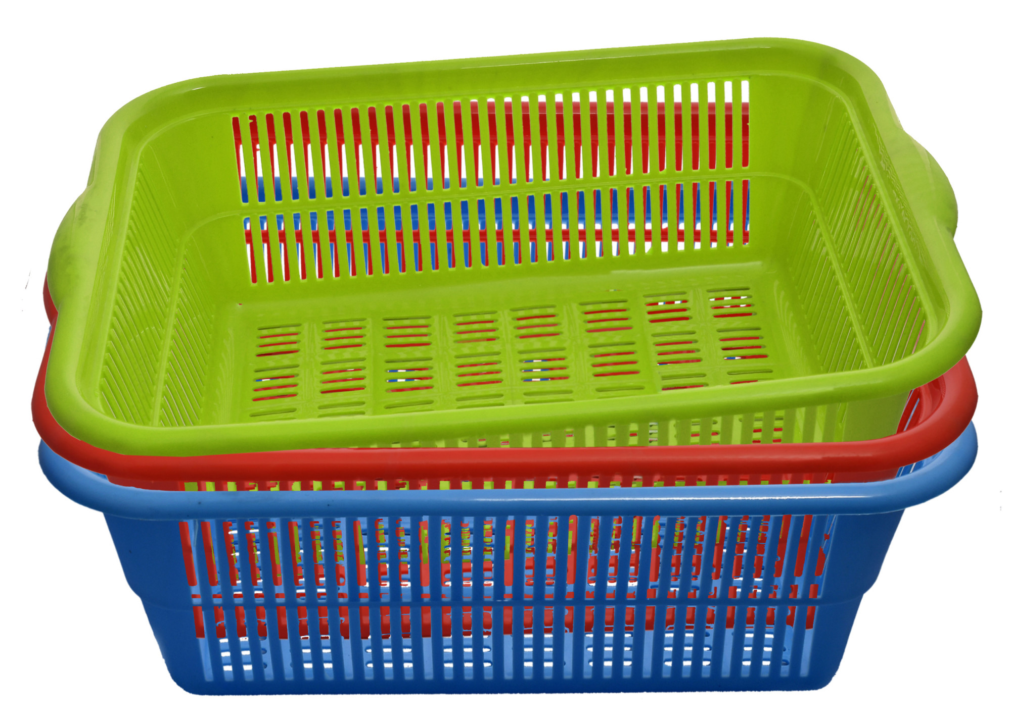 Kuber Industries Plastic 3 Pieces Kitchen Medium Size Dish Rack Drainer Vegetables And Fruits Washing Basket Dish Rack Multipurpose Organizers (Green & Blue & Red)-KUBMART732