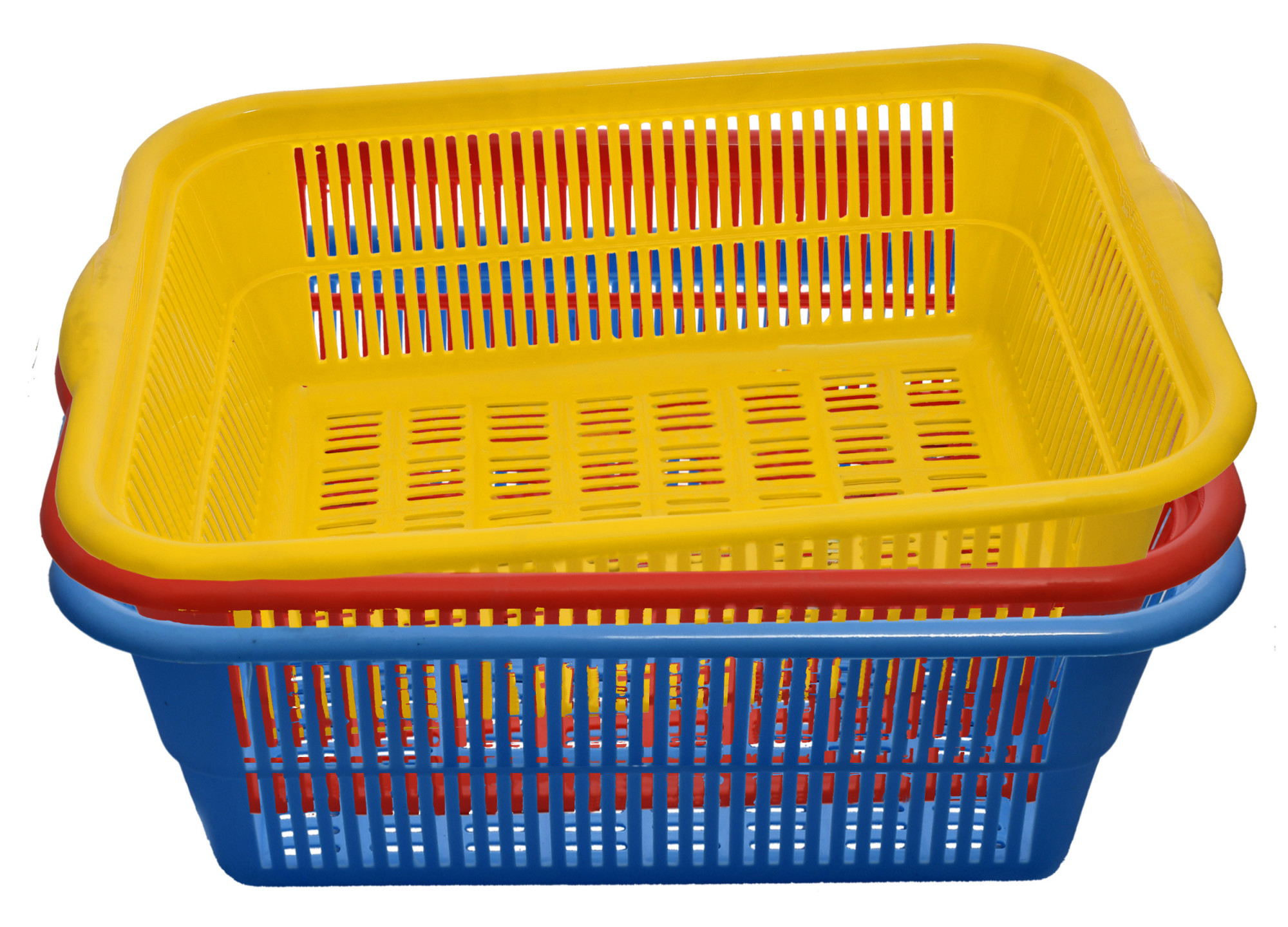 Kuber Industries Plastic 3 Pieces Kitchen Medium Size Dish Rack Drainer Vegetables And Fruits Washing Basket Dish Rack Multipurpose Organizers (Blue & Red & Yellow)-KUBMART736