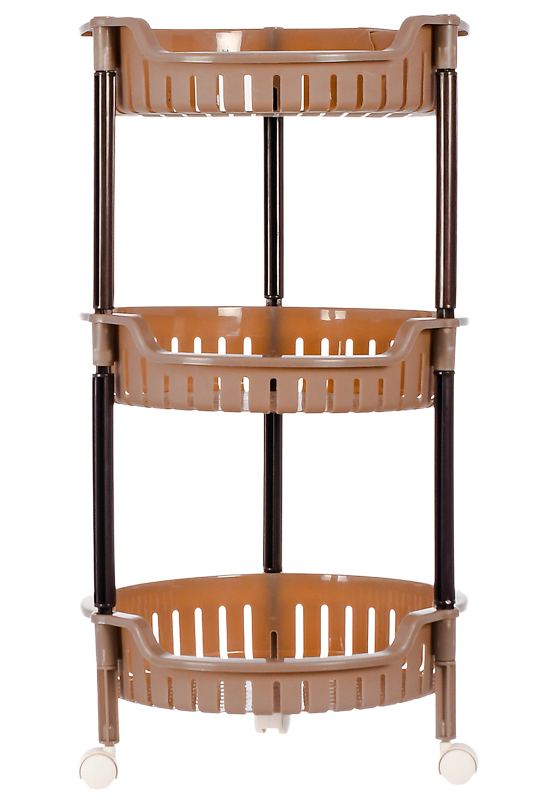 Kuber Industries Plastic 3-Tier Multi-Purpose Round Rolling Storage Cart Organizer Shelf Rack With Wheels (Brown) -46KM0555