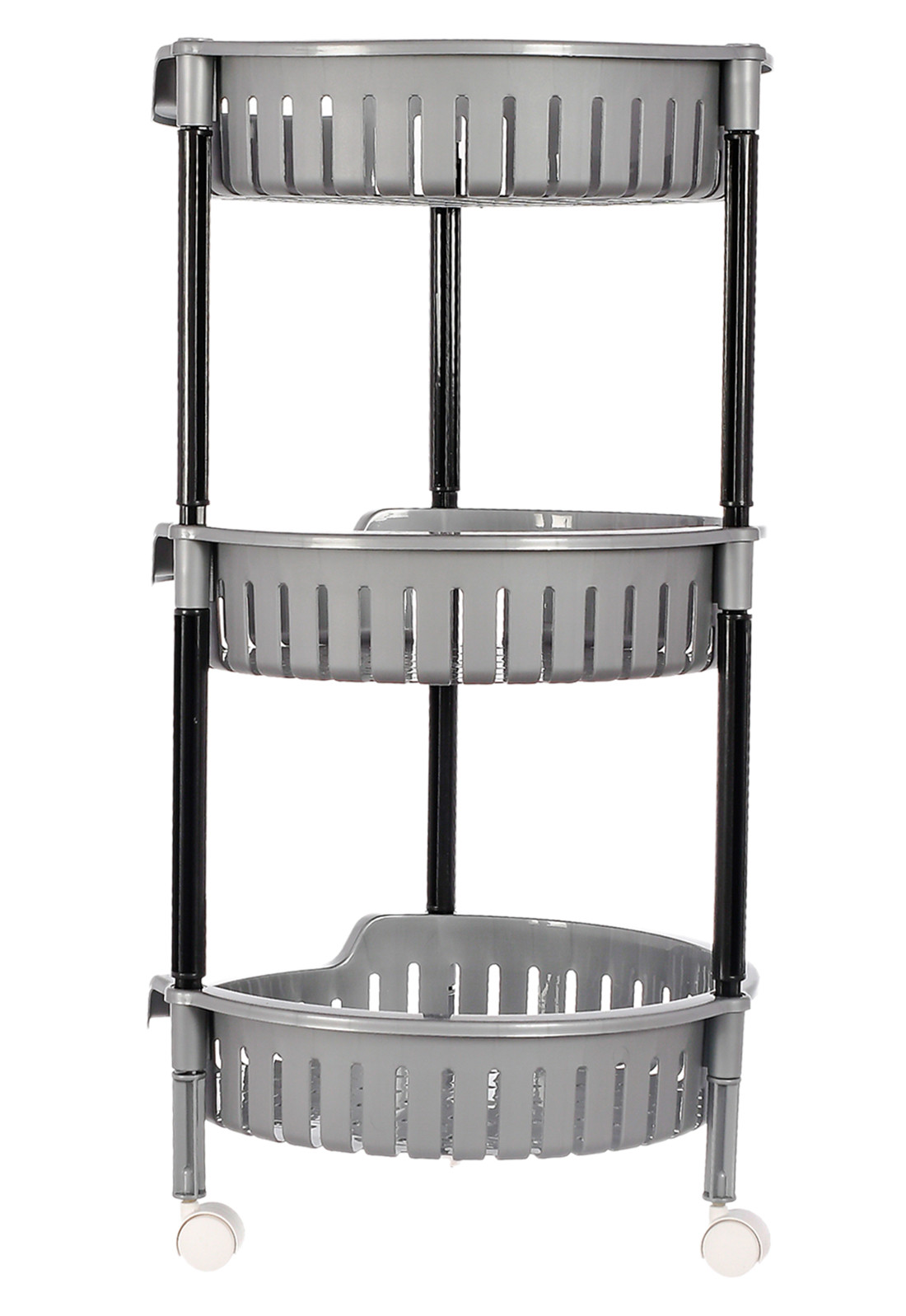Kuber Industries Plastic 3-Tier Multi-Purpose Round Rolling Storage Cart Organizer Shelf Rack With Wheels (Grey) -46KM0557