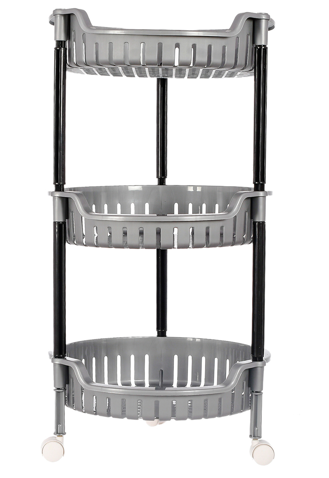 Kuber Industries Plastic 3-Tier Multi-Purpose Round Rolling Storage Cart Organizer Shelf Rack With Wheels (Grey) -46KM0557