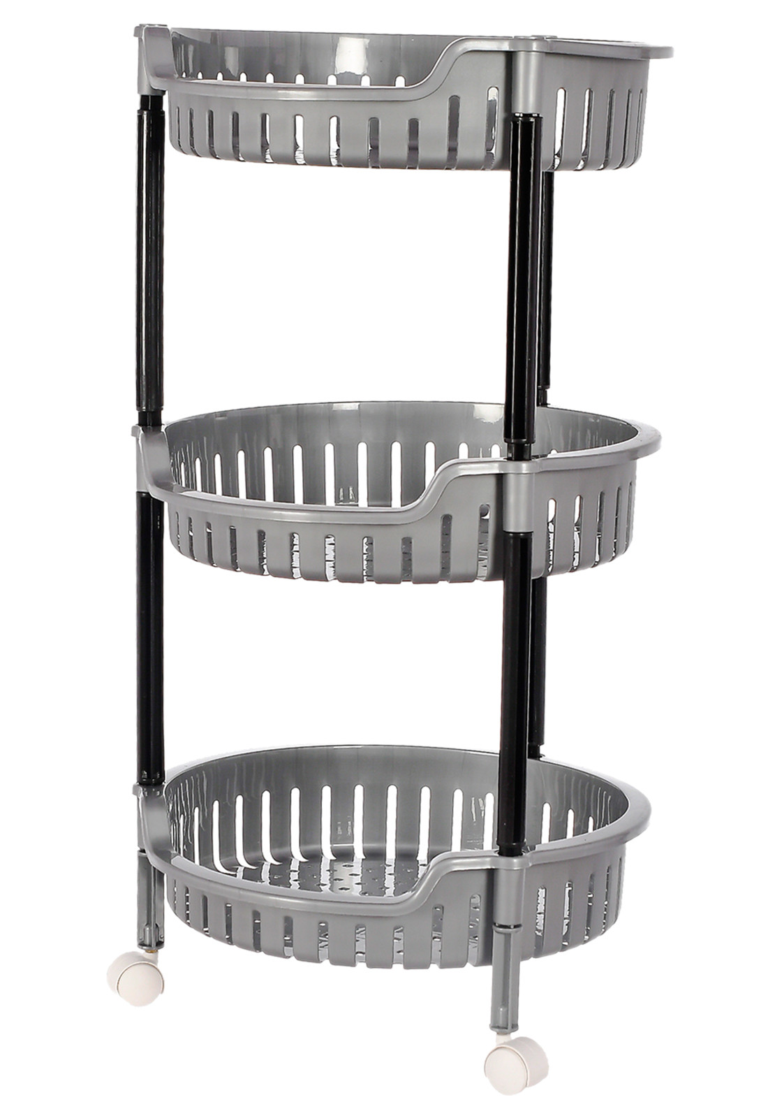 Kuber Industries Plastic 3-Tier Multi-Purpose Round Rolling Storage Cart Organizer Shelf Rack With Wheels (Grey) -46KM0557