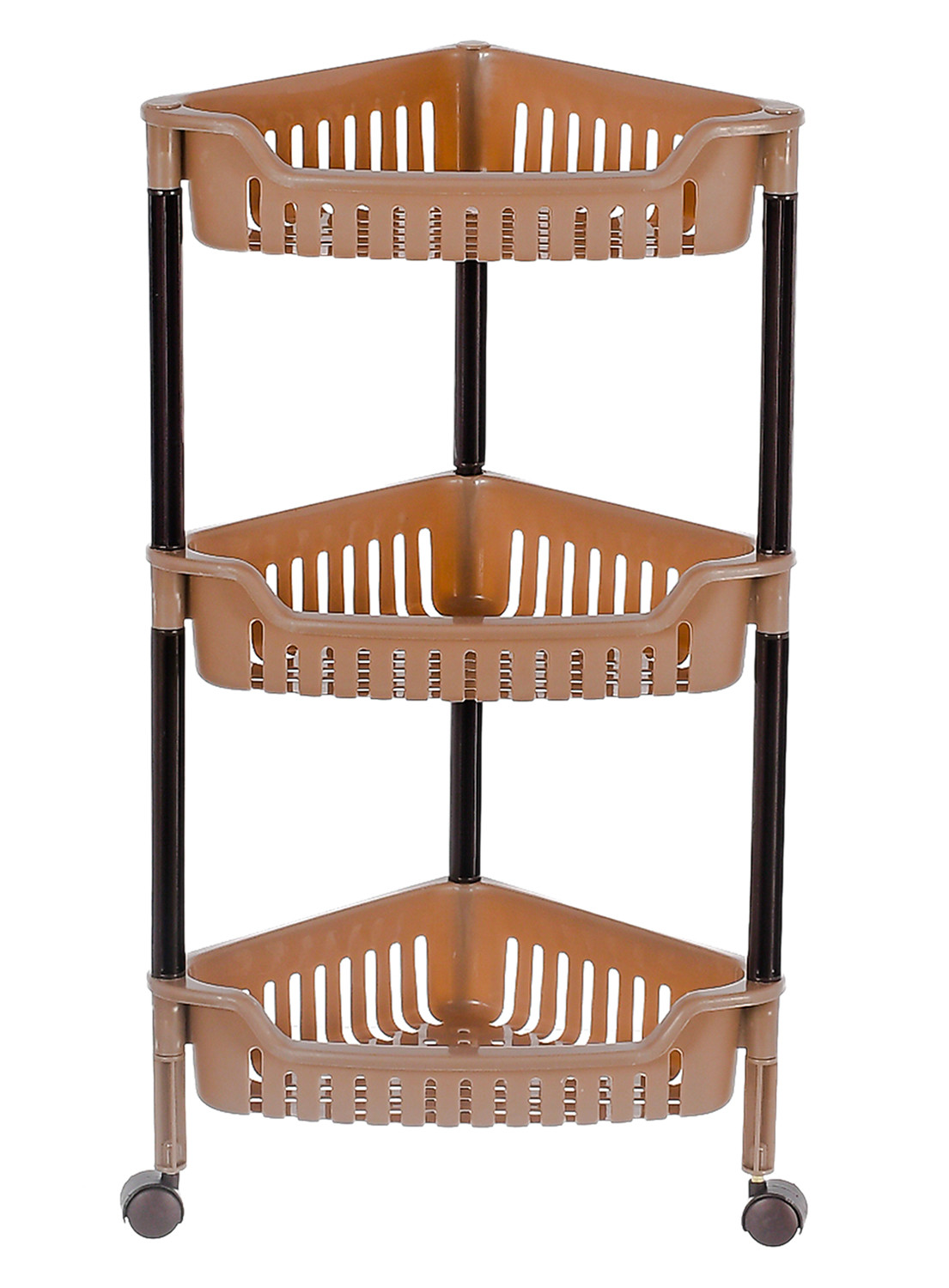 Kuber Industries Plastic 3-Tier Triangle Storage Rack Shelf for Kitchen,Living Room,Bathroom, Office (Brown) -46KM0551