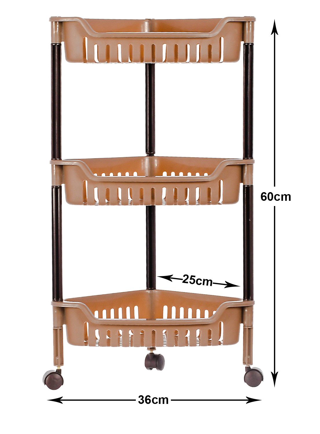 Kuber Industries Plastic 3-Tier Triangle Storage Rack Shelf for Kitchen,Living Room,Bathroom, Office (Brown) -46KM0551