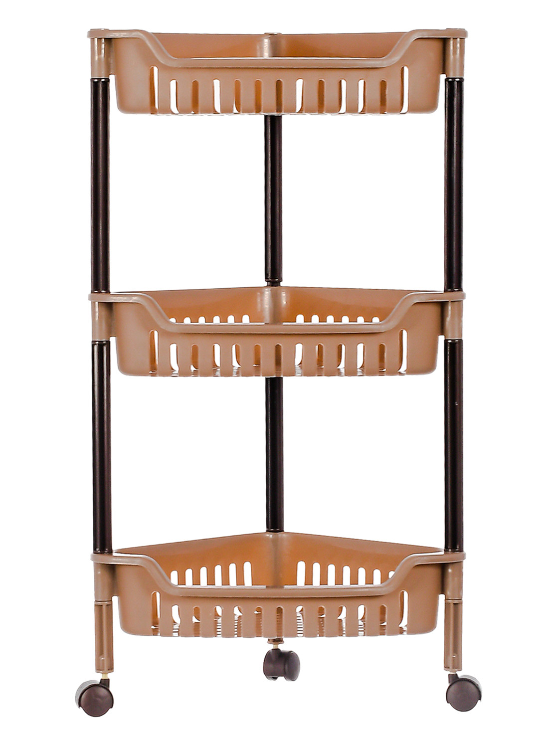 Kuber Industries Plastic 3-Tier Triangle Storage Rack Shelf for Kitchen,Living Room,Bathroom, Office (Brown) -46KM0551