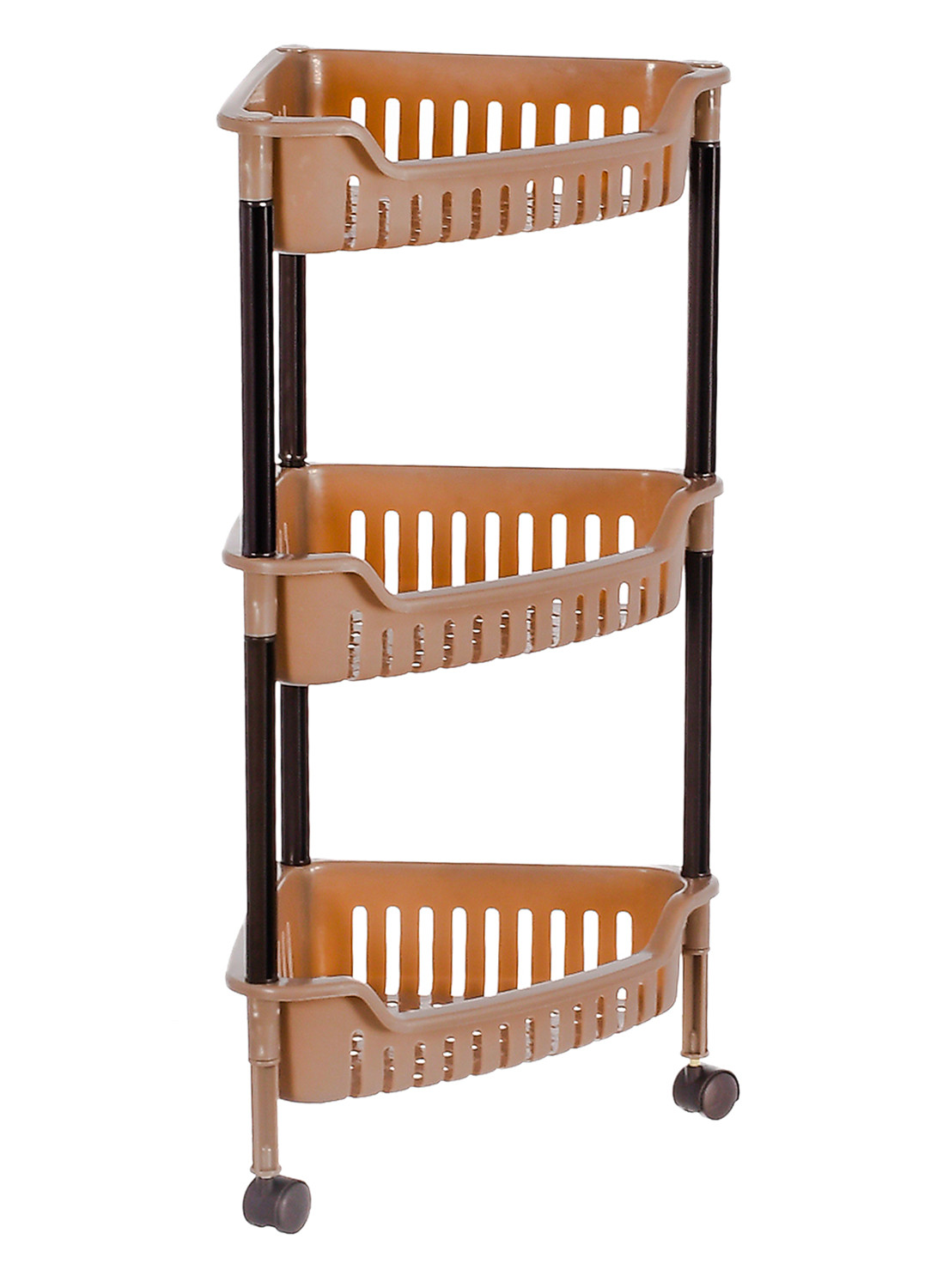 Kuber Industries Plastic 3-Tier Triangle Storage Rack Shelf for Kitchen,Living Room,Bathroom, Office (Brown) -46KM0551