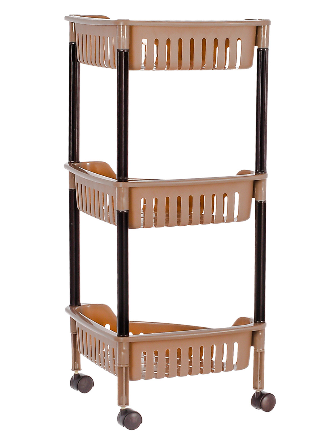 Kuber Industries Plastic 3-Tier Triangle Storage Rack Shelf for Kitchen,Living Room,Bathroom, Office (Brown) -46KM0551