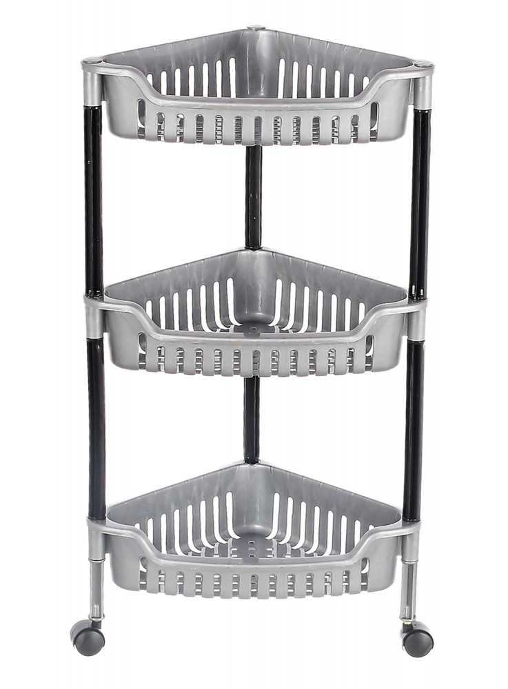 Kuber Industries Plastic 3-Tier Triangle Storage Rack Shelf for Kitchen,Living Room,Bathroom, Office (Grey) -46KM0553