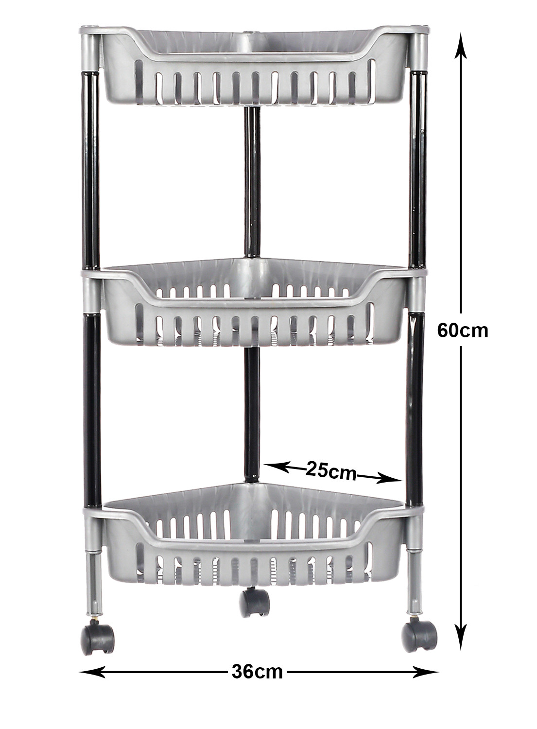 Kuber Industries Plastic 3-Tier Triangle Storage Rack Shelf for Kitchen,Living Room,Bathroom, Office (Grey) -46KM0553