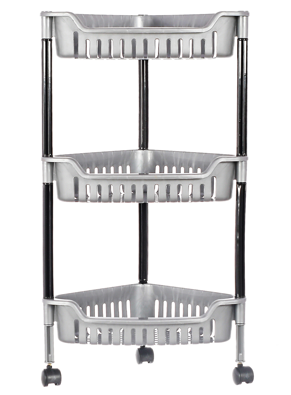 Kuber Industries Plastic 3-Tier Triangle Storage Rack Shelf for Kitchen,Living Room,Bathroom, Office (Grey) -46KM0553