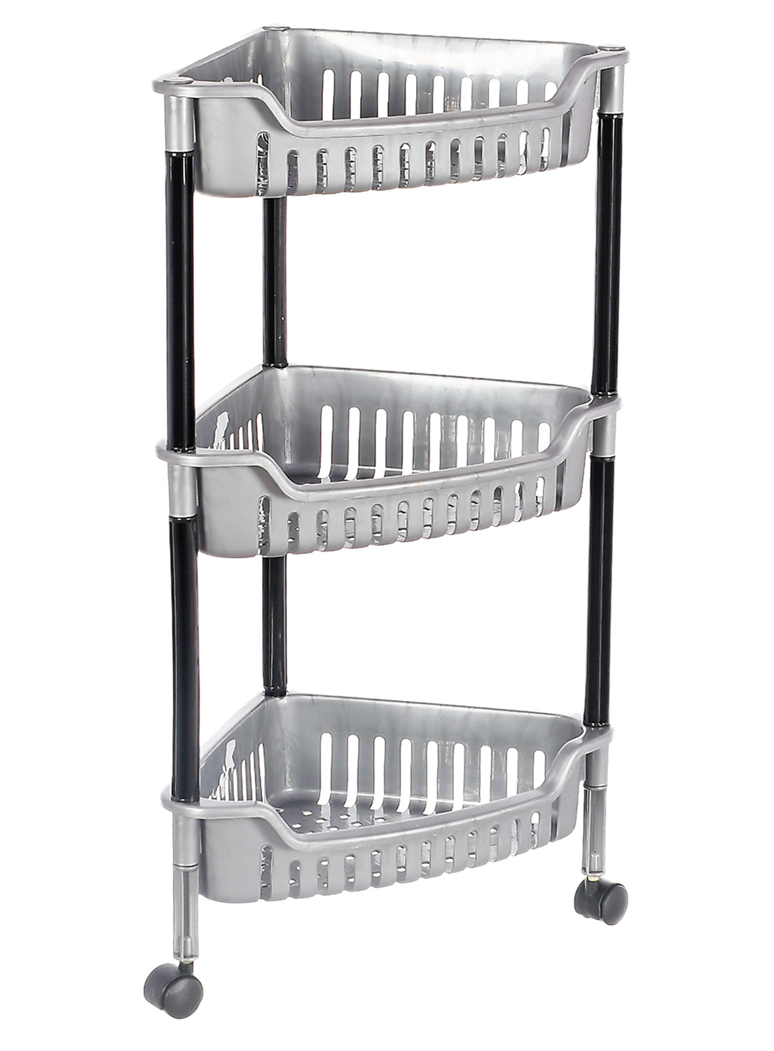 Kuber Industries Plastic 3-Tier Triangle Storage Rack Shelf for Kitchen,Living Room,Bathroom, Office (Grey) -46KM0553