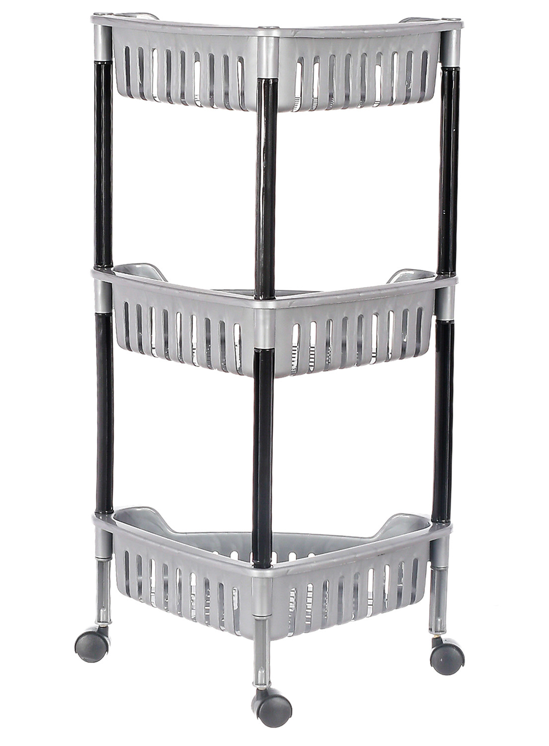 Kuber Industries Plastic 3-Tier Triangle Storage Rack Shelf for Kitchen,Living Room,Bathroom, Office (Grey) -46KM0553
