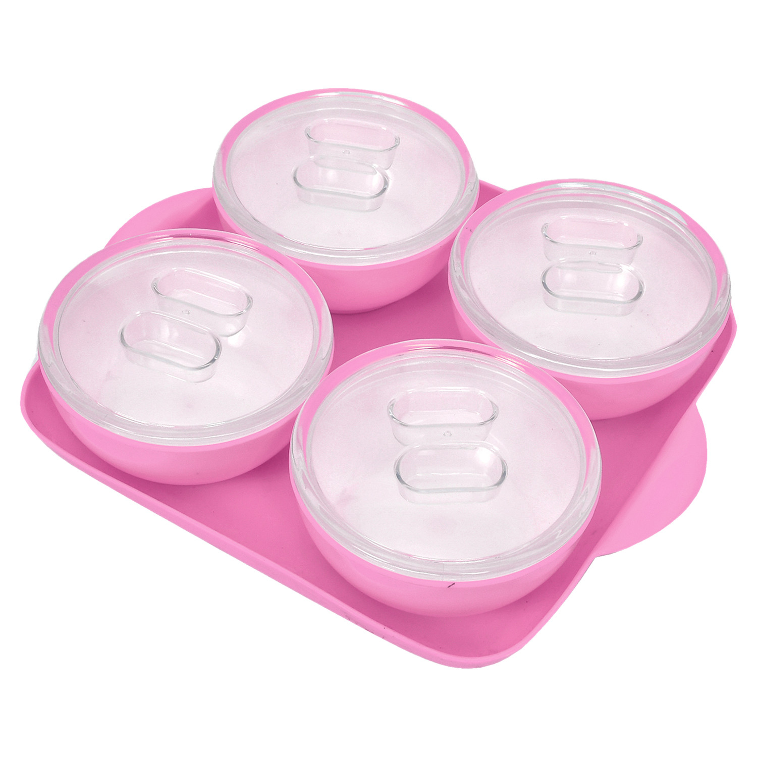 Kuber Industries Plastic 4 Bowls & 1 Square Tray Set For Serving & Store Dry Fruits, candies, Snacks With Silicon Rubberized Ring Lid (Pink)