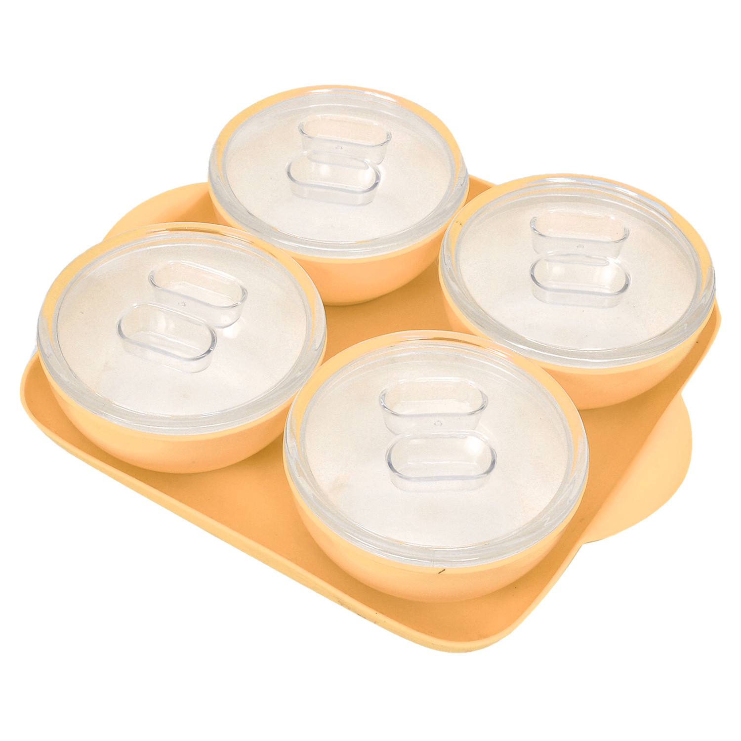 Kuber Industries Plastic 4 Bowls & 1 Square Tray Set For Serving & Store Dry Fruits, candies, Snacks With Silicon Rubberized Ring Lid (Autumn Orange)