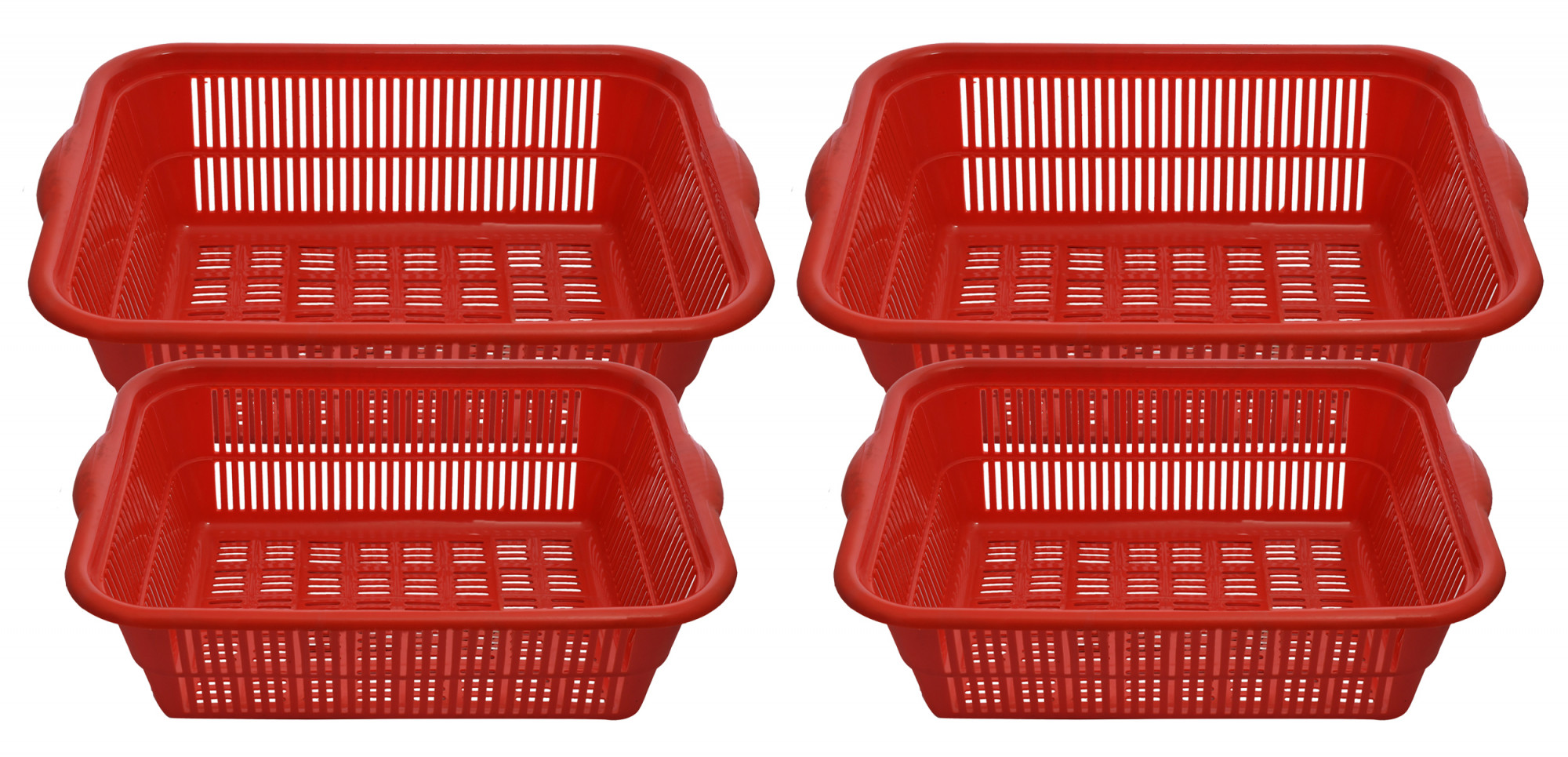 Kuber Industries Plastic 4 Pieces Kitchen Small & Medium Size Dish Rack Drainer Vegetables And Fruits Washing Basket Dish Rack Multipurpose Organizers (Red)-KUBMART818