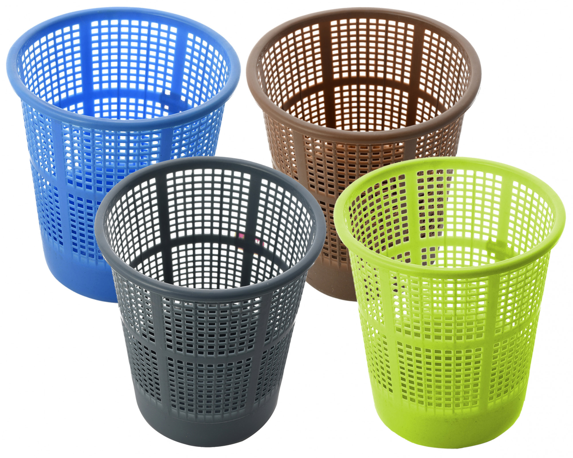 Kuber Industries Plastic 4 Pieces Mesh Dustbin Garbage Bin for Office use, School, Bedroom,Kids Room, Home, Multi Purpose,5 Liters (Blue & Brown & Grey & Green)-KUBMART316