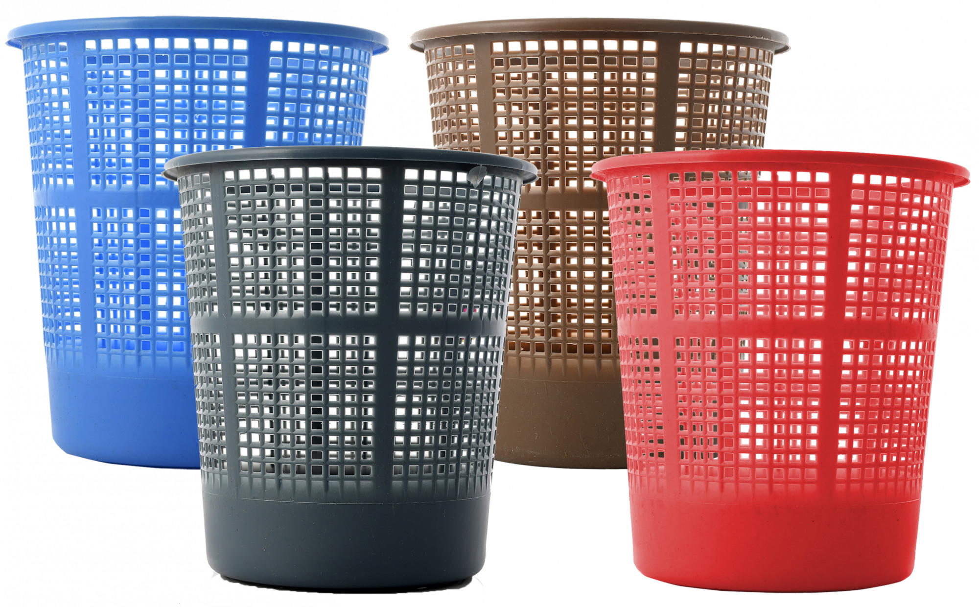 Kuber Industries Plastic 4 Pieces Mesh Dustbin Garbage Bin for Office use, School, Bedroom,Kids Room, Home, Multi Purpose,5 Liters (Blue & Brown & Grey & Red)-KUBMART318