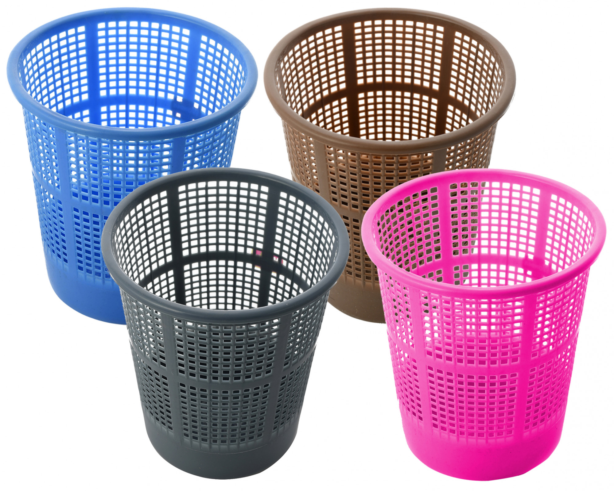 Kuber Industries Plastic 4 Pieces Mesh Dustbin Garbage Bin for Office use, School, Bedroom,Kids Room, Home, Multi Purpose,5 Liters (Blue & Brown & Grey & Pink)-KUBMART320