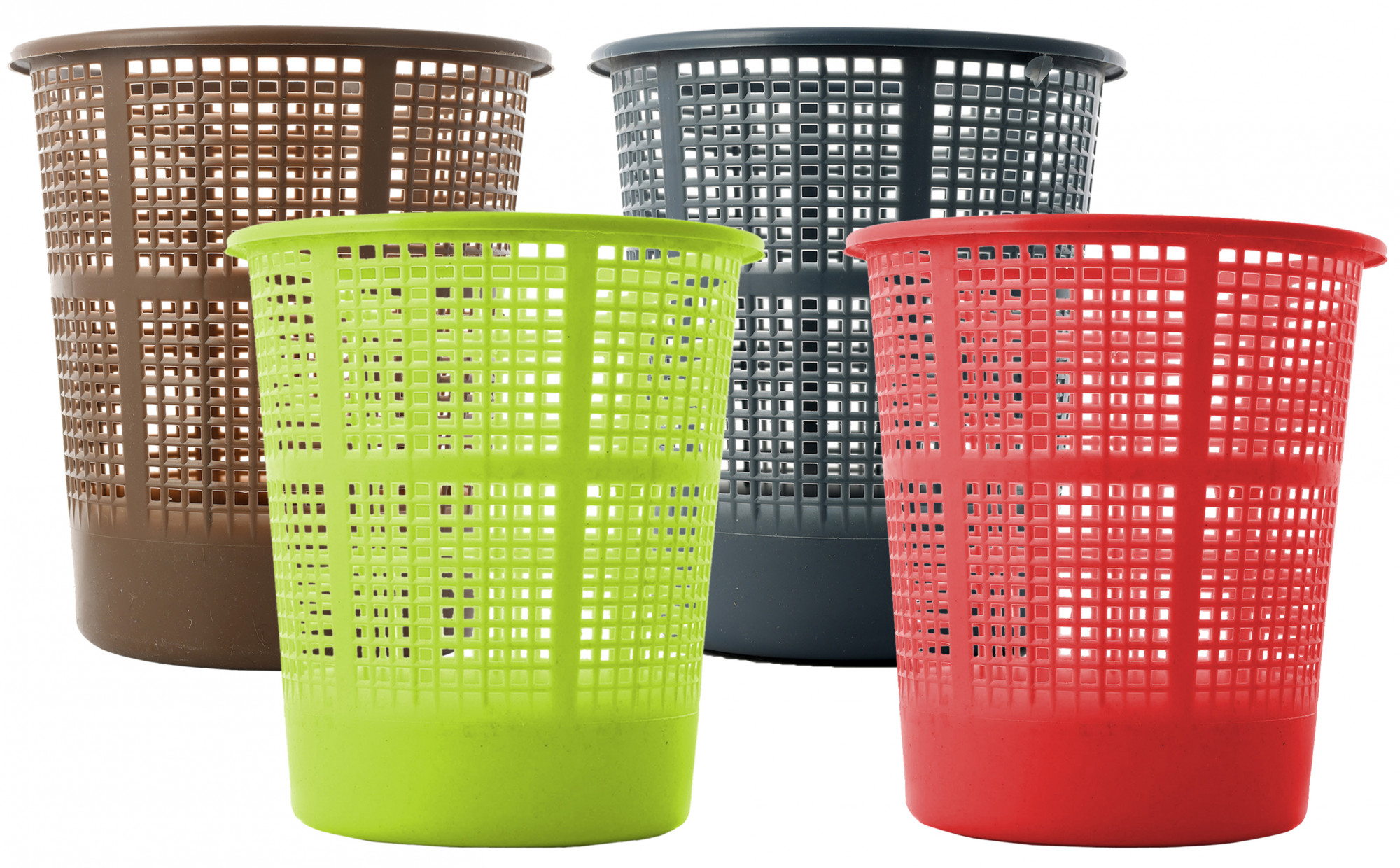Kuber Industries Plastic 4 Pieces Mesh Dustbin Garbage Bin for Office use, School, Bedroom,Kids Room, Home, Multi Purpose,5 Liters (Brown & Grey & Green & Red)-KUBMART322
