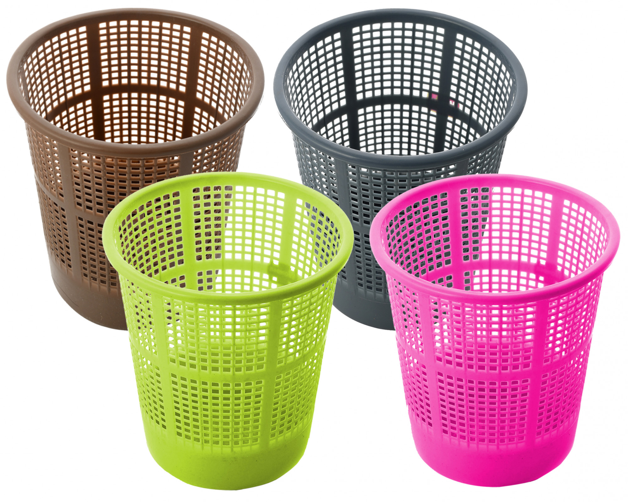 Kuber Industries Plastic 4 Pieces Mesh Dustbin Garbage Bin for Office use, School, Bedroom,Kids Room, Home, Multi Purpose,5 Liters (Brown & Grey & Green & Pink)-KUBMART324