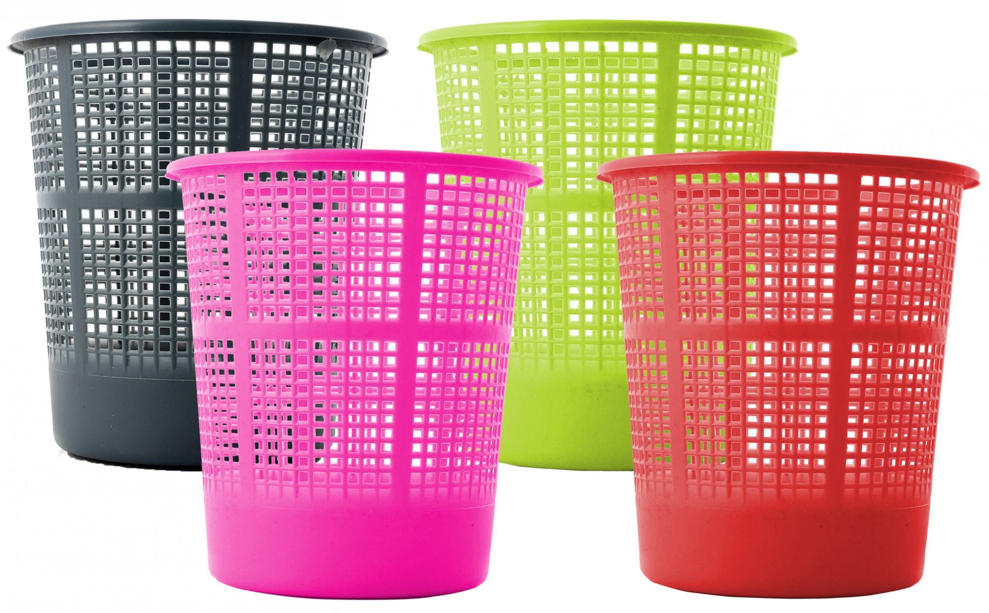 Kuber Industries Plastic 4 Pieces Mesh Dustbin Garbage Bin for Office use, School, Bedroom,Kids Room, Home, Multi Purpose,5 Liters (Grey & Green & Red & Pink)-KUBMART326