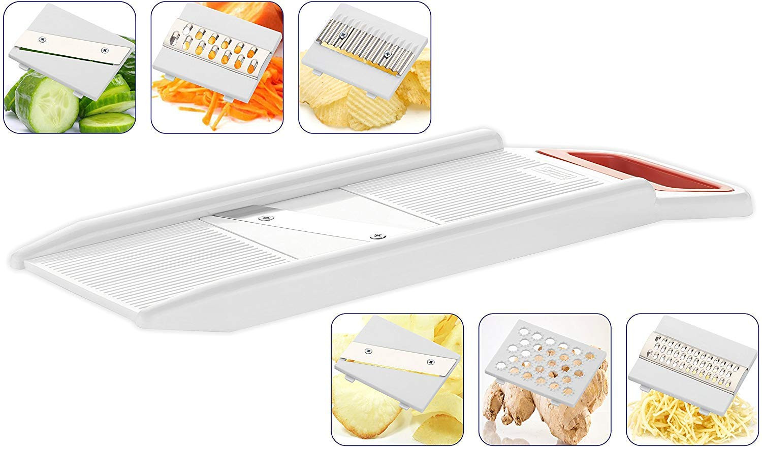 Kuber Industries Plastic 6 in 1 Kitchen Chopper Premium Vegetable and Fruit/Chips,Potato Slicer Maker Multipurpose (White) -CTKTC38139