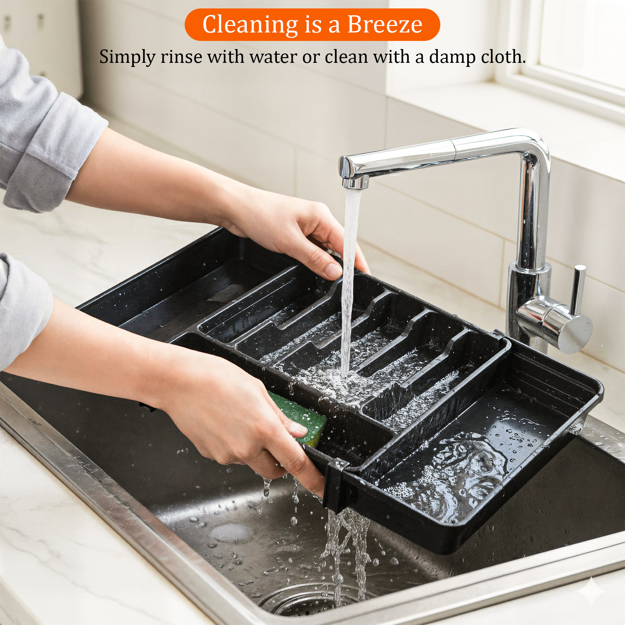 Kuber Industries Plastic 8 Compartments  Utensils Drawer Organizer Extendable Cutlery Tray for Spoons Forks  Knife  Black