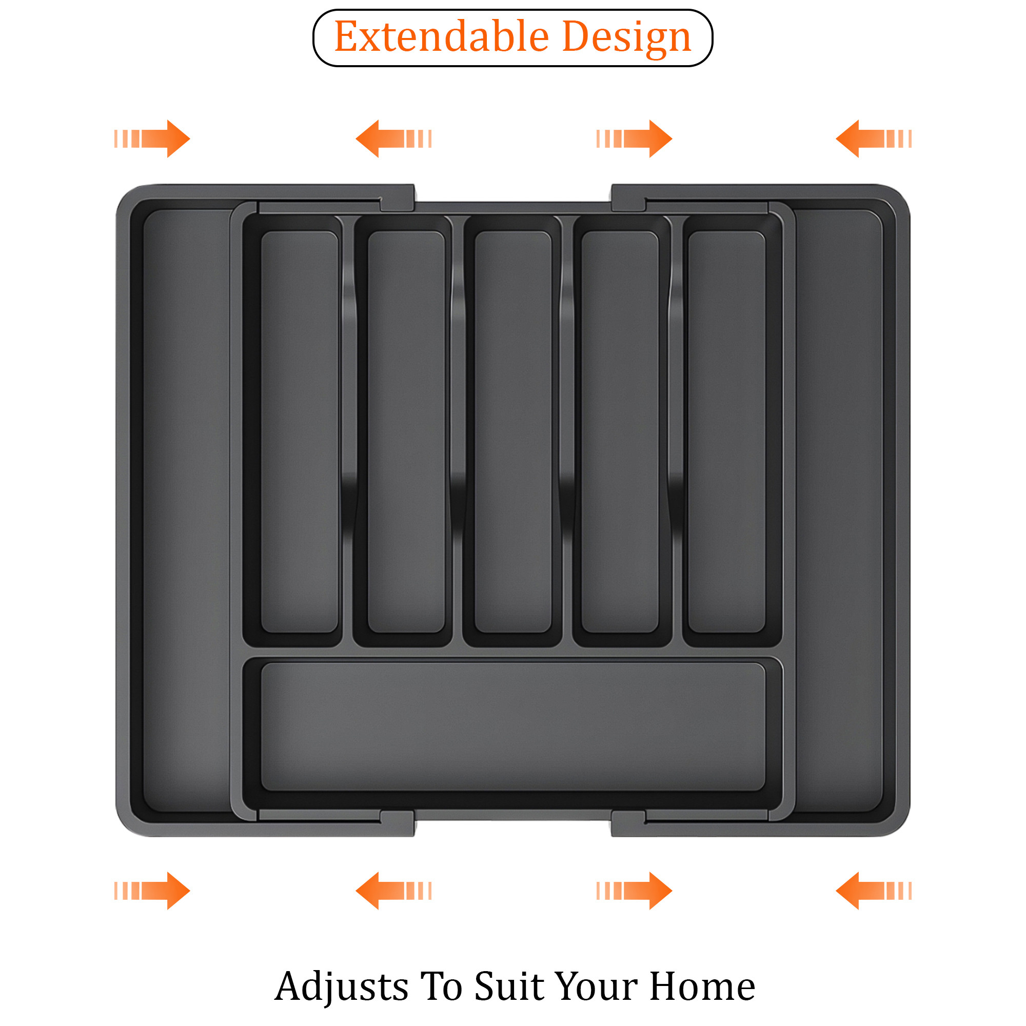 Kuber Industries Plastic 8 Compartments  Utensils Drawer Organizer Extendable Cutlery Tray for Spoons Forks  Knife  Black