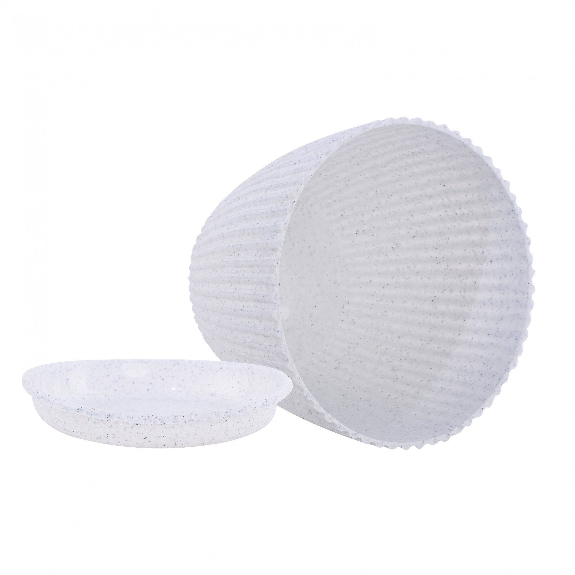 Kuber Industries Plastic 8 Inch Pots for Plants with Tray  Planters for Home Decor Living Room and Office  Indoor and Outdoor Flower Pots for Balcony and Terrace  Marble Mega - White