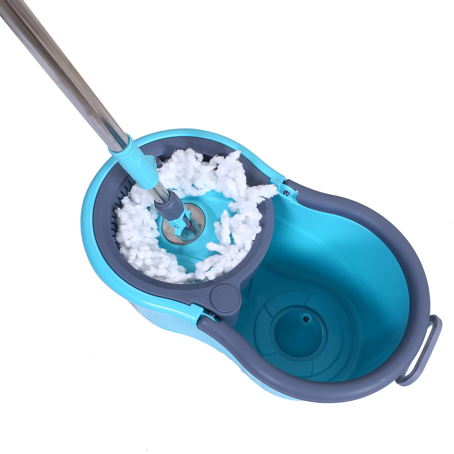 Kuber Industries Plastic Adjustable Mopping Set & 2 Microfiber Head Refill With Wheels Bucket And Auto Fold Handle For Floor Cleaning (Blue)