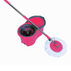 Kuber Industries Plastic Adjustable Mopping Set &amp; 2 Microfiber Head Refill With Wheels Bucket And Auto Fold Handle For Floor Cleaning (Pink)