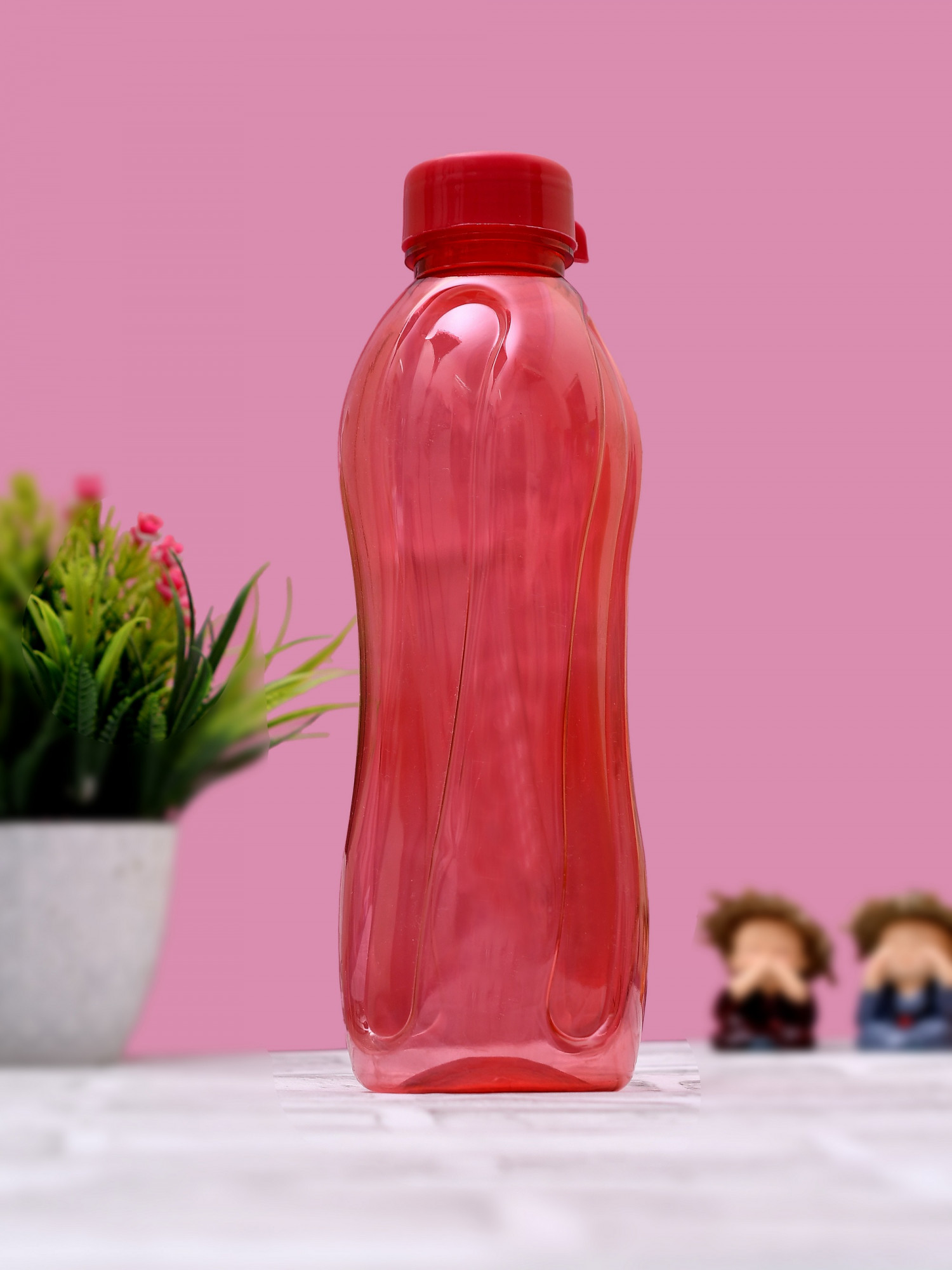 Kuber Industries Plastic Aqua Fridge Water Bottle with Lid (1000ml, Green & Pink)-KUBMART516