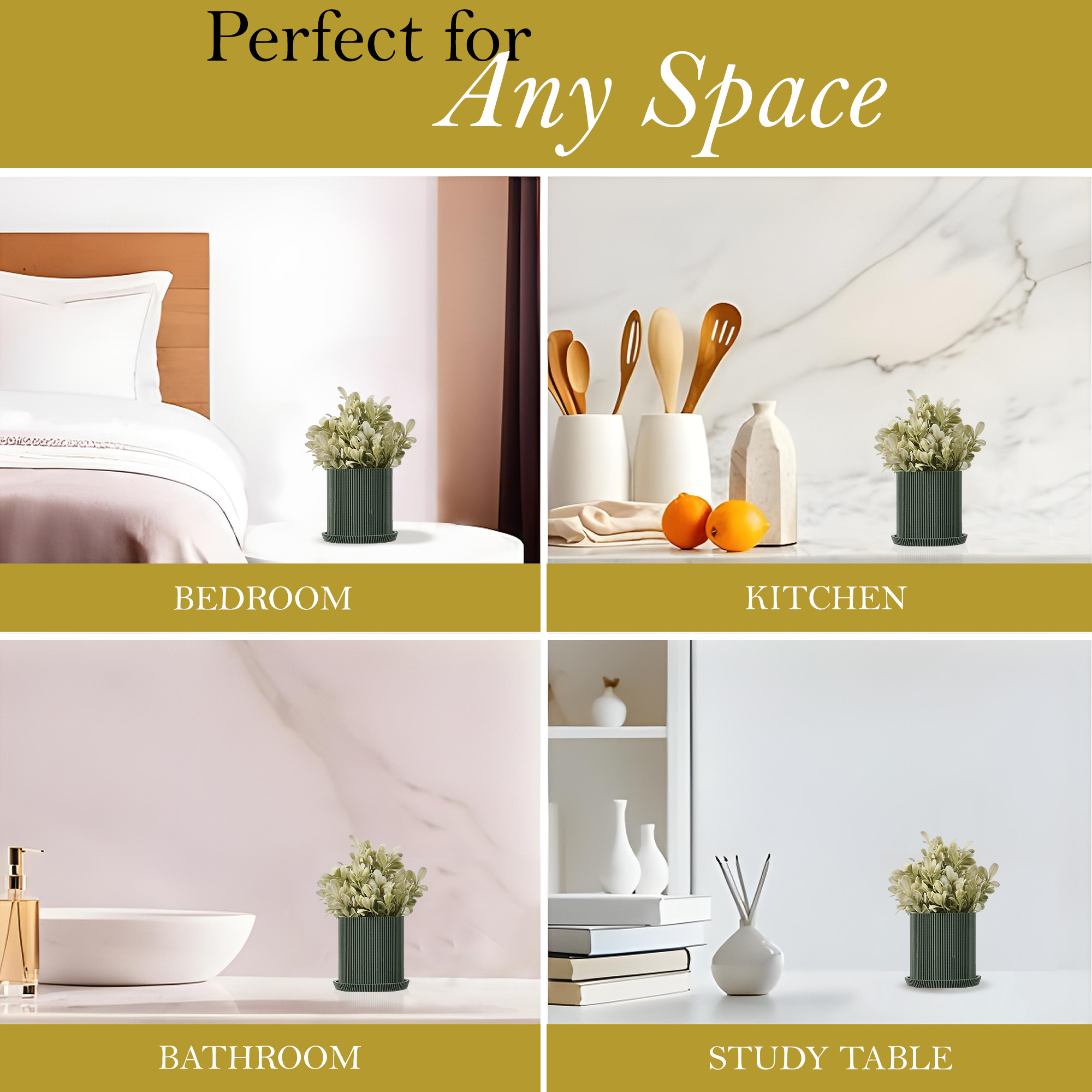 Kuber Industries Plastic Artificial Small Plants with Pot  Decorative Flower Pots for Living Room  Indoor Plants for Home Decor Office Desk Shelf and Table  Leg Plant - Green