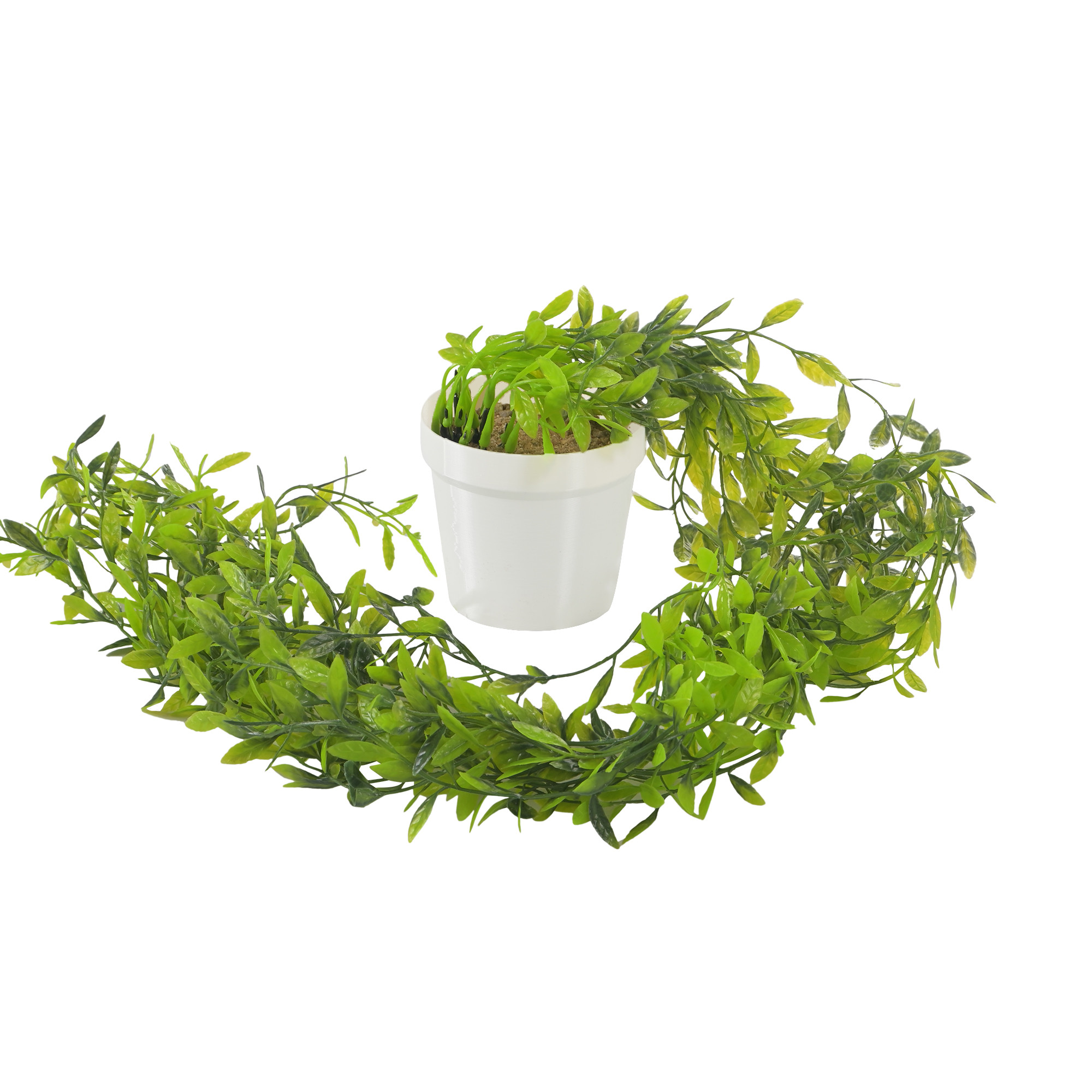 Kuber Industries Plastic Artificial Vine Plant with Pot  Decorative Flower Pots for Living Room  Fake Hanging Leaves  Falling Plants for Home and Office Decor  80 Pot - White