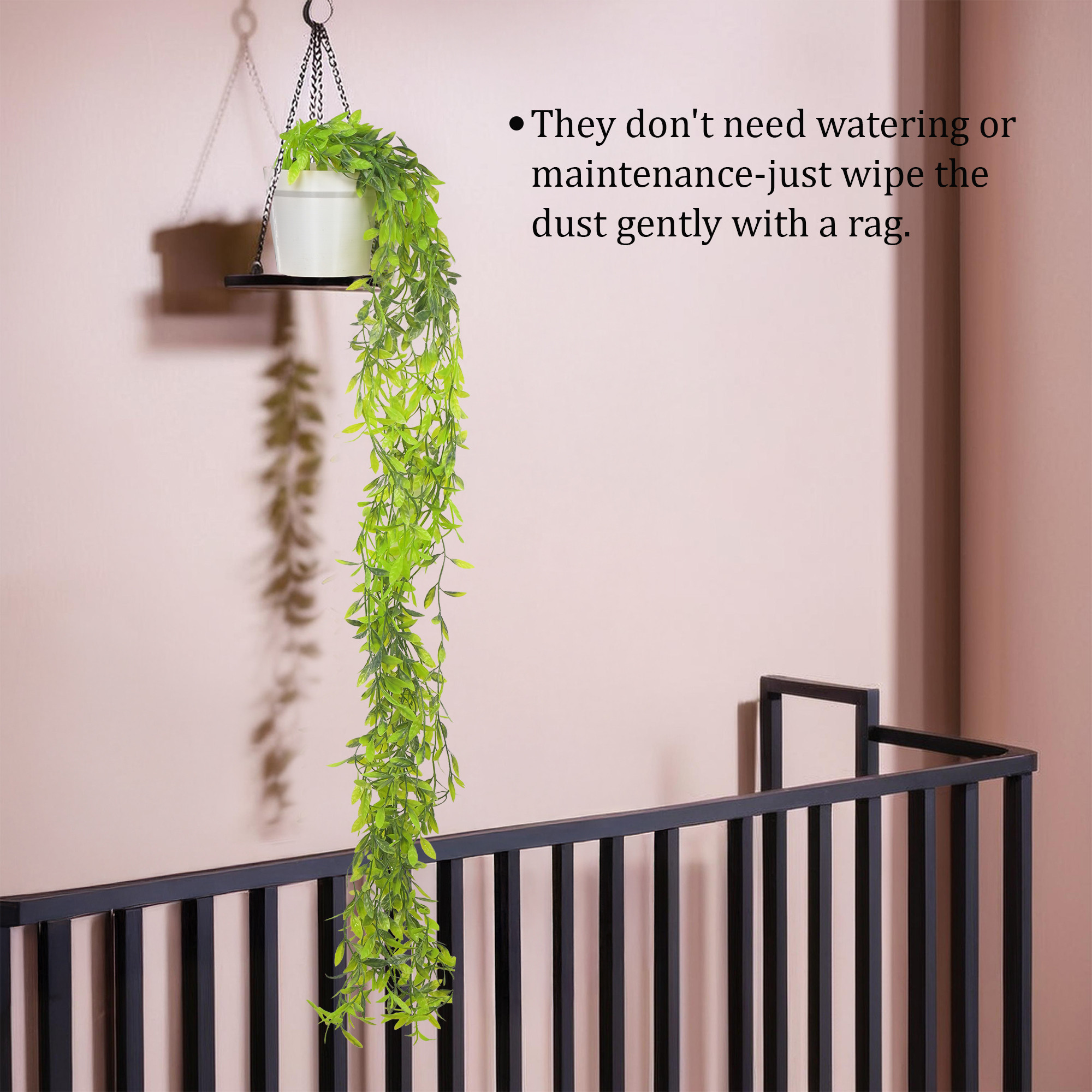 Kuber Industries Plastic Artificial Vine Plant with Pot  Decorative Flower Pots for Living Room  Fake Hanging Leaves  Falling Plants for Home and Office Decor  80 Pot - White