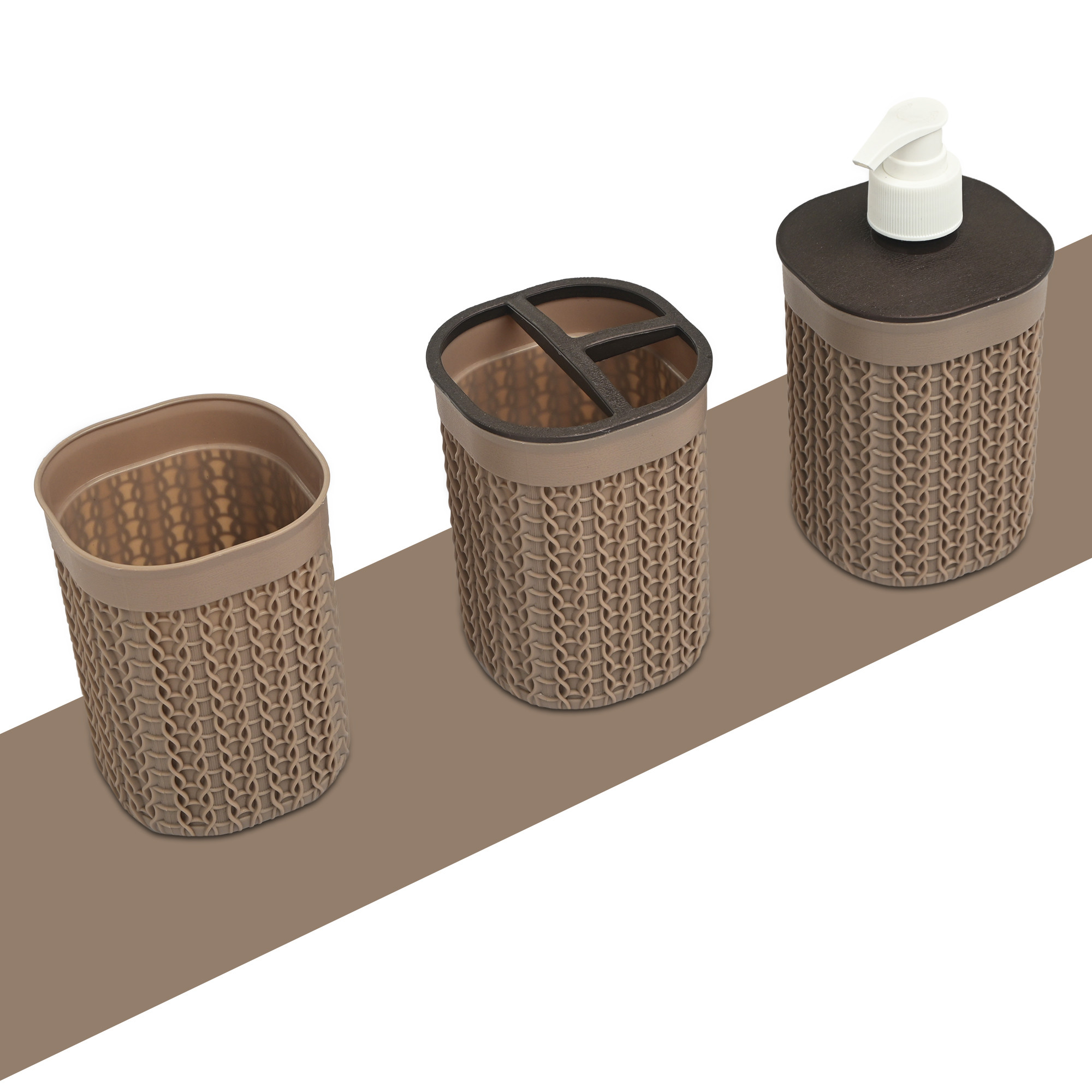 Kuber Industries Plastic Bathroom Accessories Set of 3  Paste and Tooth Brush Holder Bathroom Organiser with Tumbler  Liquid Soap Handwash Dispenser Bottle for Wash Basin  Beige