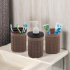 Plastic Bathroom Accessories Set of 3 | Toothbrush Stand for Bathroom | Handwash Dispenser Bottle for Kitchen | Brush Holder for Wash Basin | Mouth Wash Tumbler Organiser | Brown