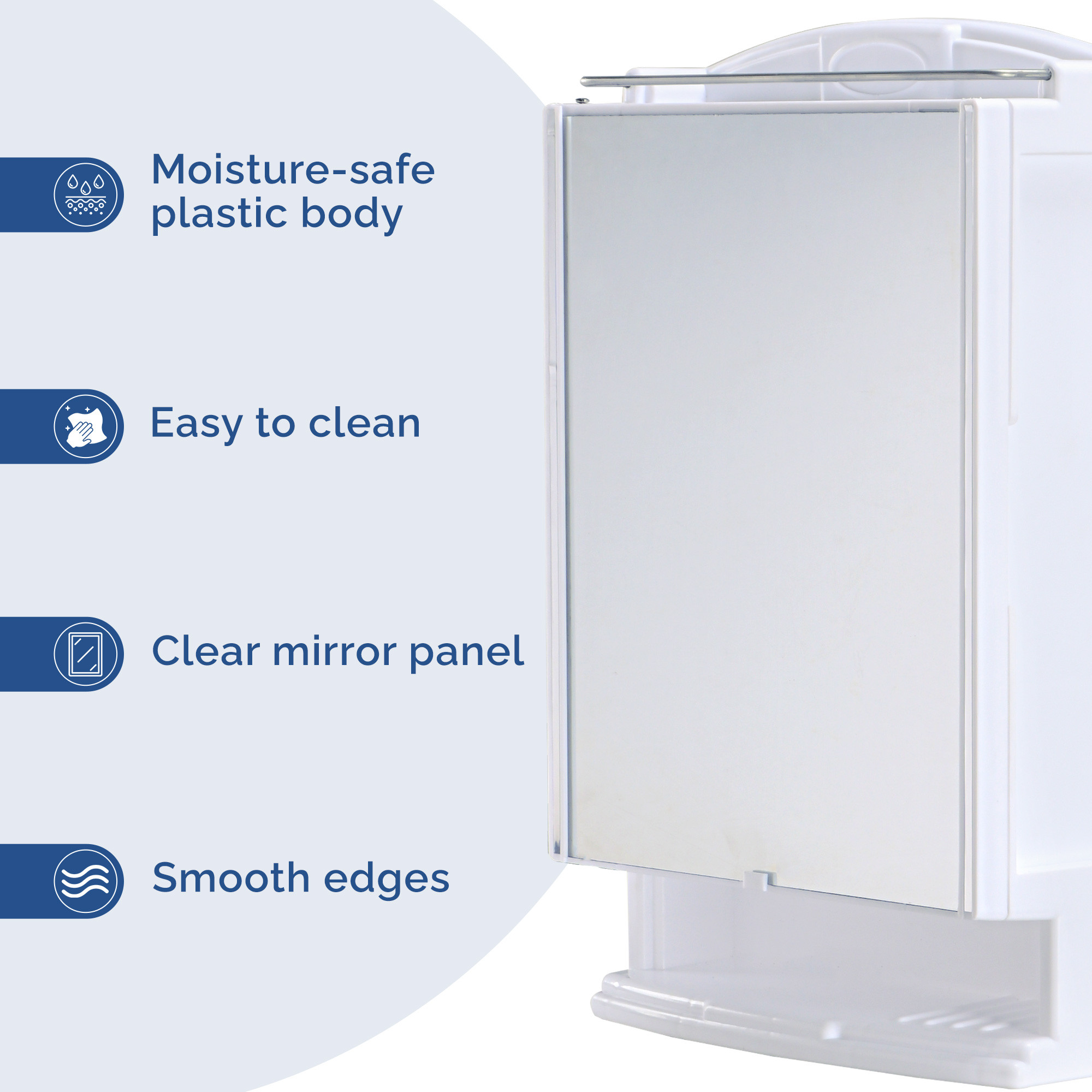Kuber Industries Plastic Bathroom Mirror with Cabinet Storage Organiser  Multiple Compartment Washroom Shelves Wall Mounted  Ample Drawer Capacity for Personal Care Items  White