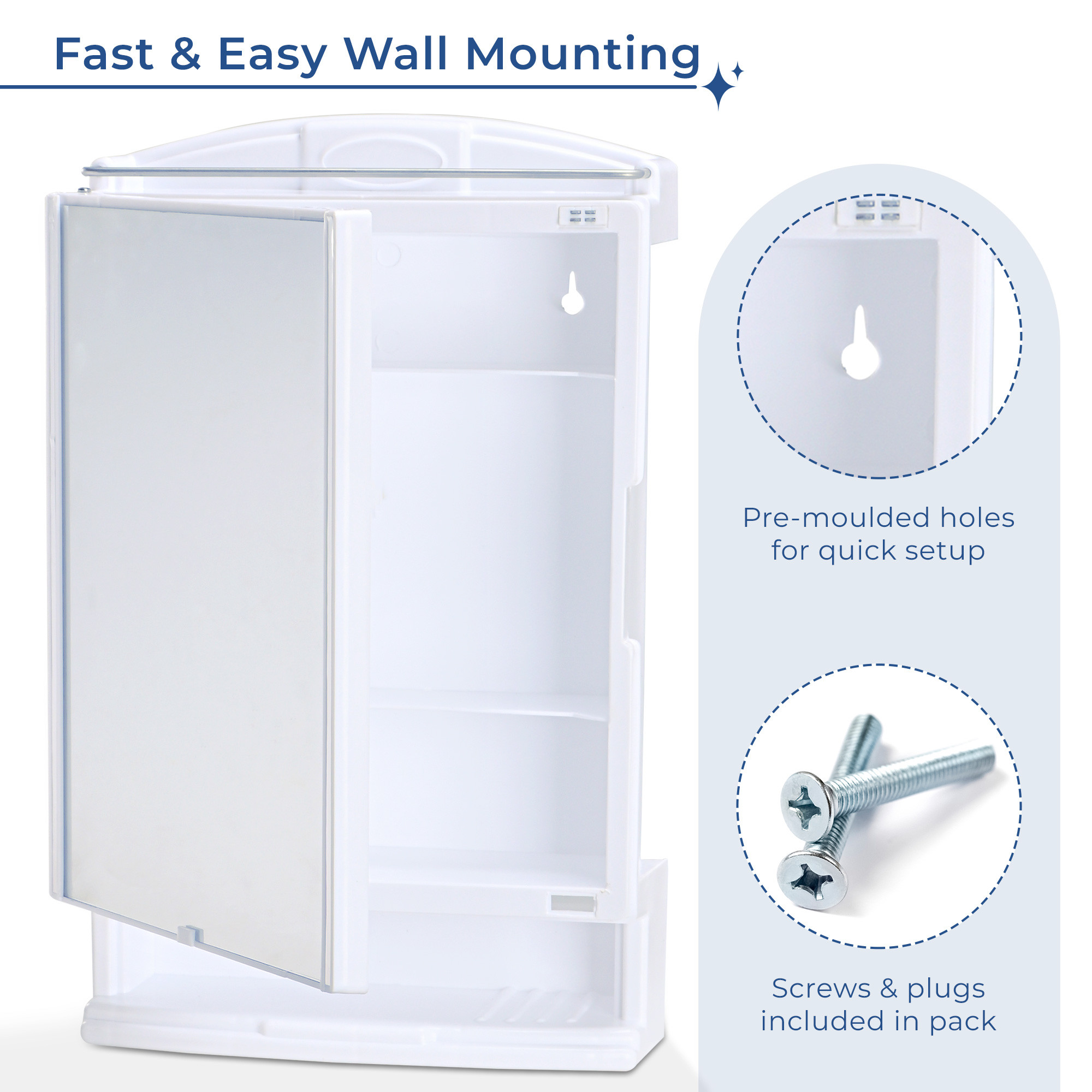 Kuber Industries Plastic Bathroom Mirror with Cabinet Storage Organiser  Multiple Compartment Washroom Shelves Wall Mounted  Ample Drawer Capacity for Personal Care Items  White