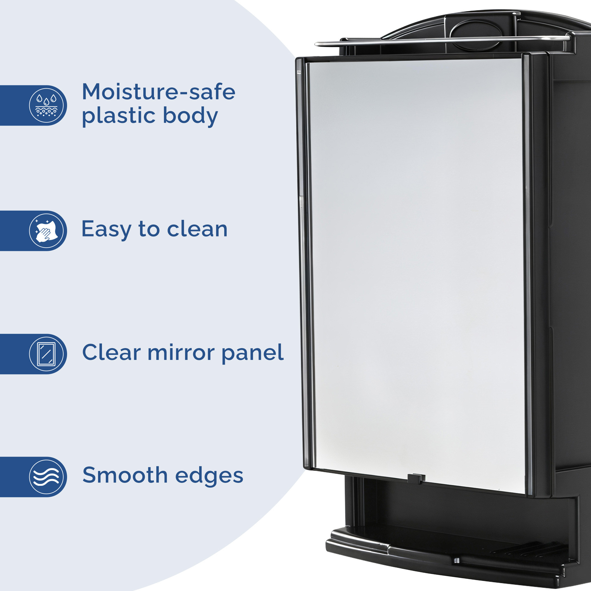 Kuber Industries Plastic Bathroom Mirror with Cabinet Storage Organiser  Multiple Compartment Washroom Shelves Wall Mounted  Ample Drawer Capacity for Personal Care Items  Black