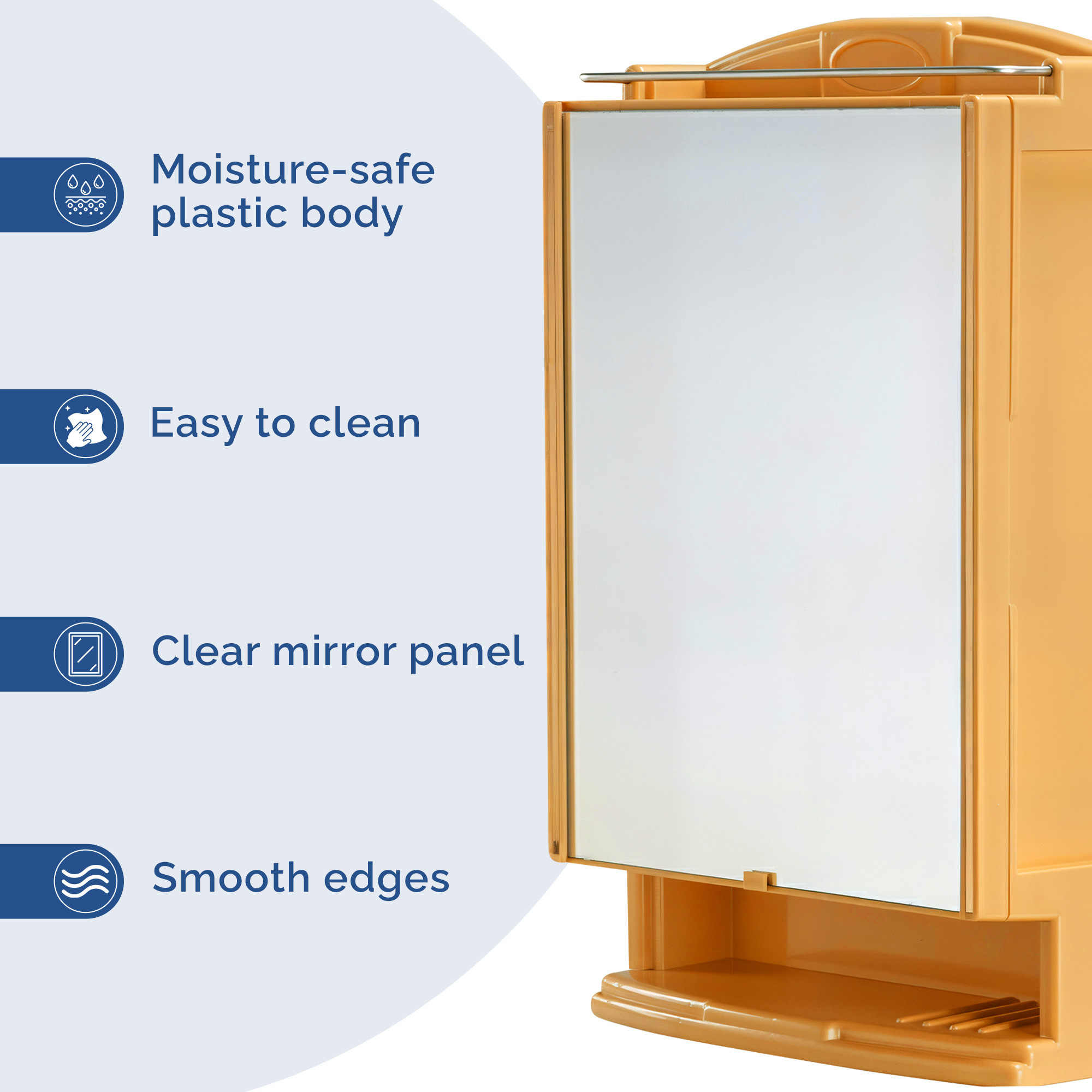 Kuber Industries Plastic Bathroom Mirror with Cabinet Storage Organiser  Multiple Compartment Washroom Shelves Wall Mounted  Ample Drawer Capacity for Personal Care Items  Gold
